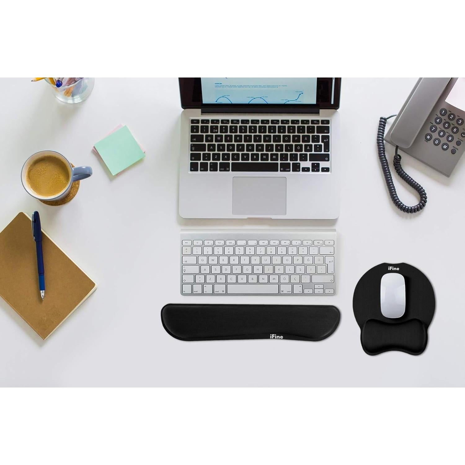 Almohadilla de Ratón y Reposamuñecas iFine Ergonómica Negra