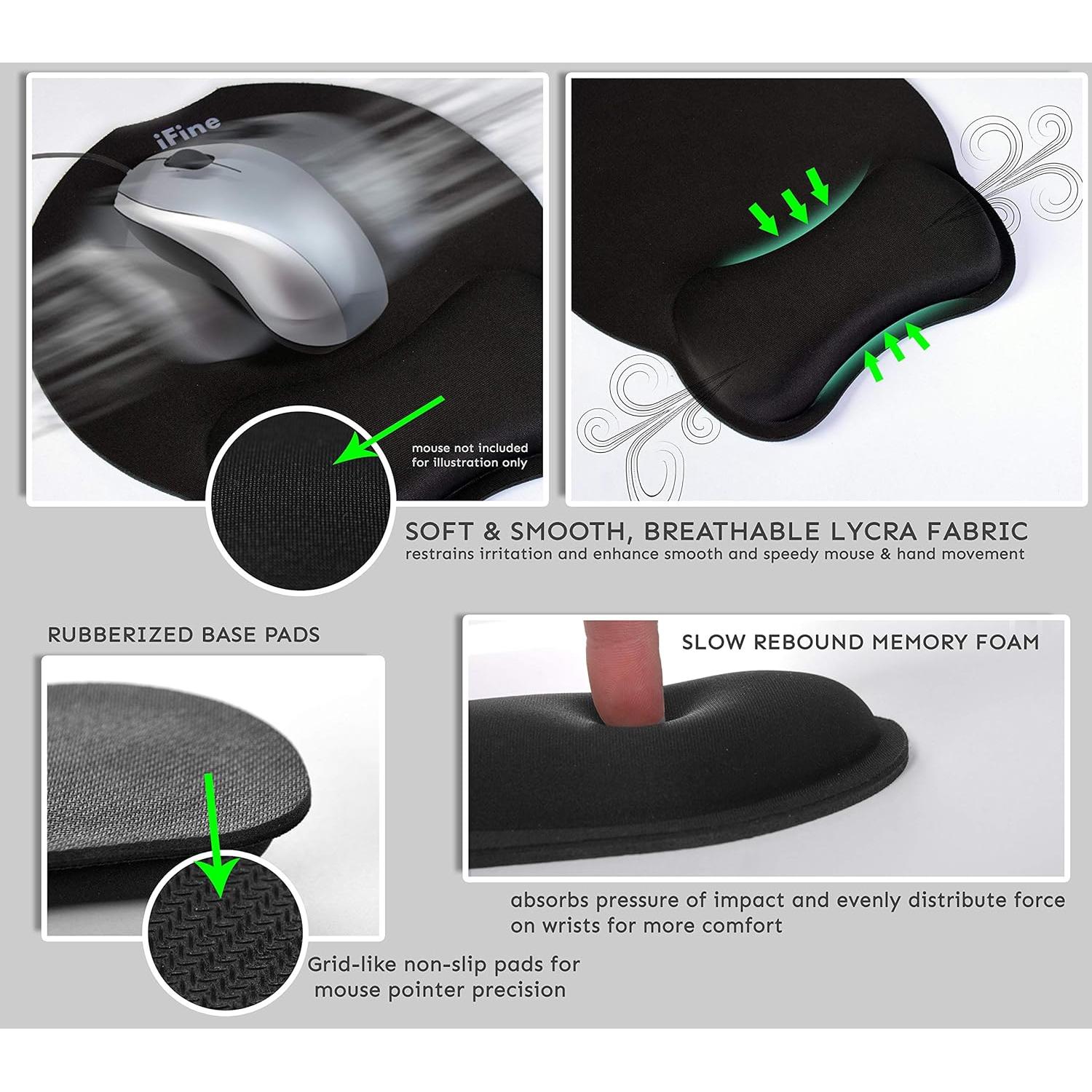 Almohadilla de Ratón y Reposamuñecas iFine Ergonómica Negra