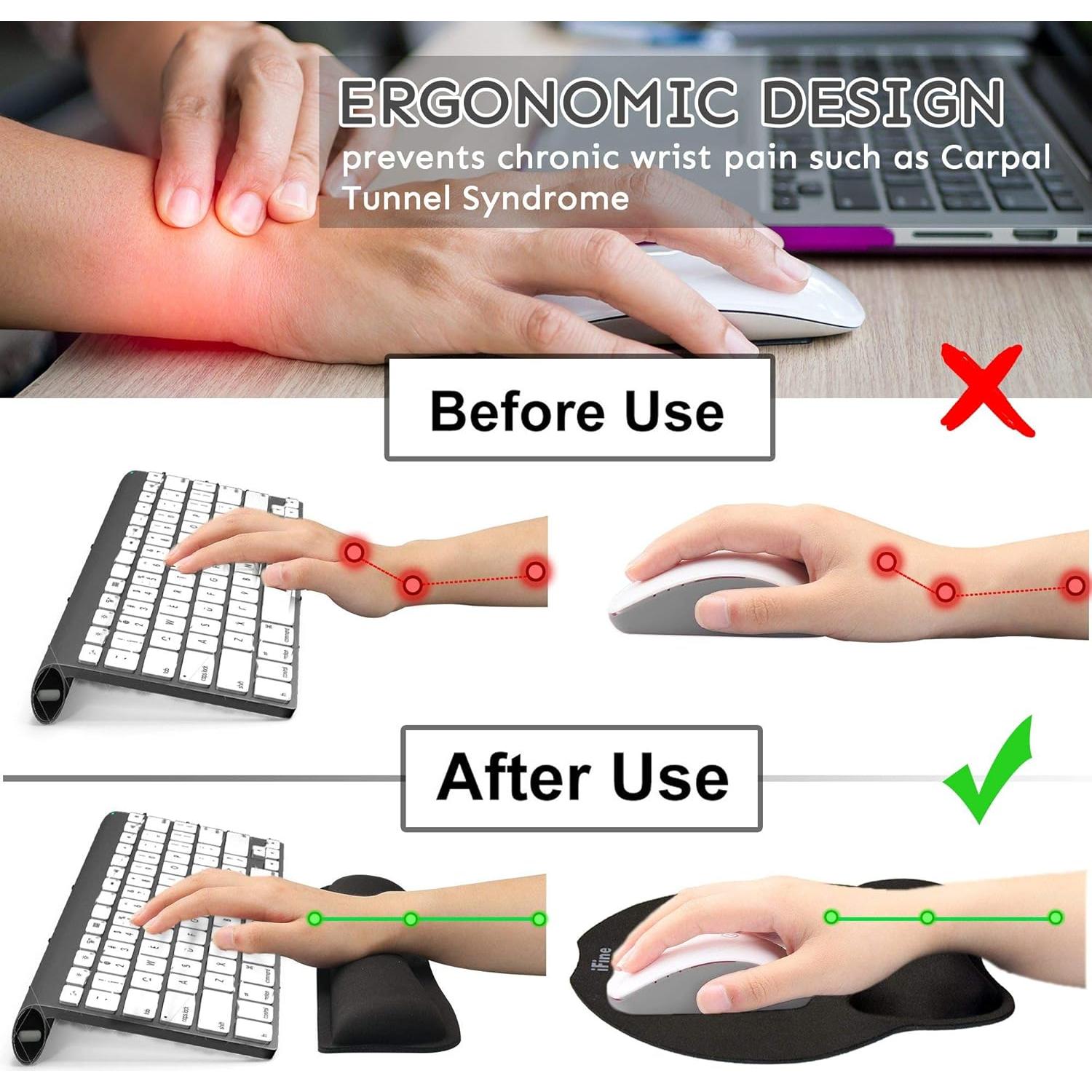 Almohadilla de Ratón y Reposamuñecas iFine Ergonómica Negra