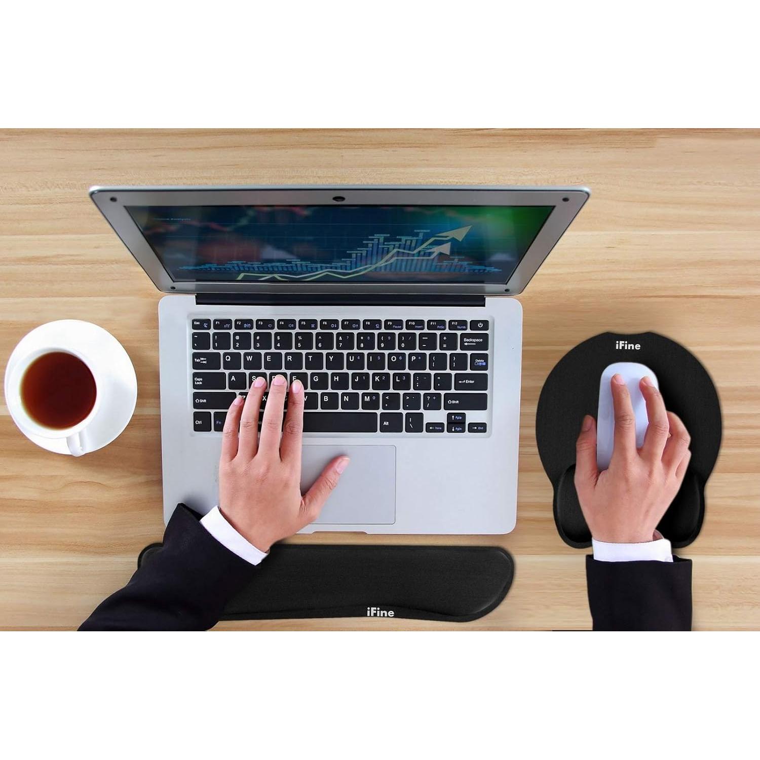 Almohadilla de Ratón y Reposamuñecas iFine Ergonómica Negra