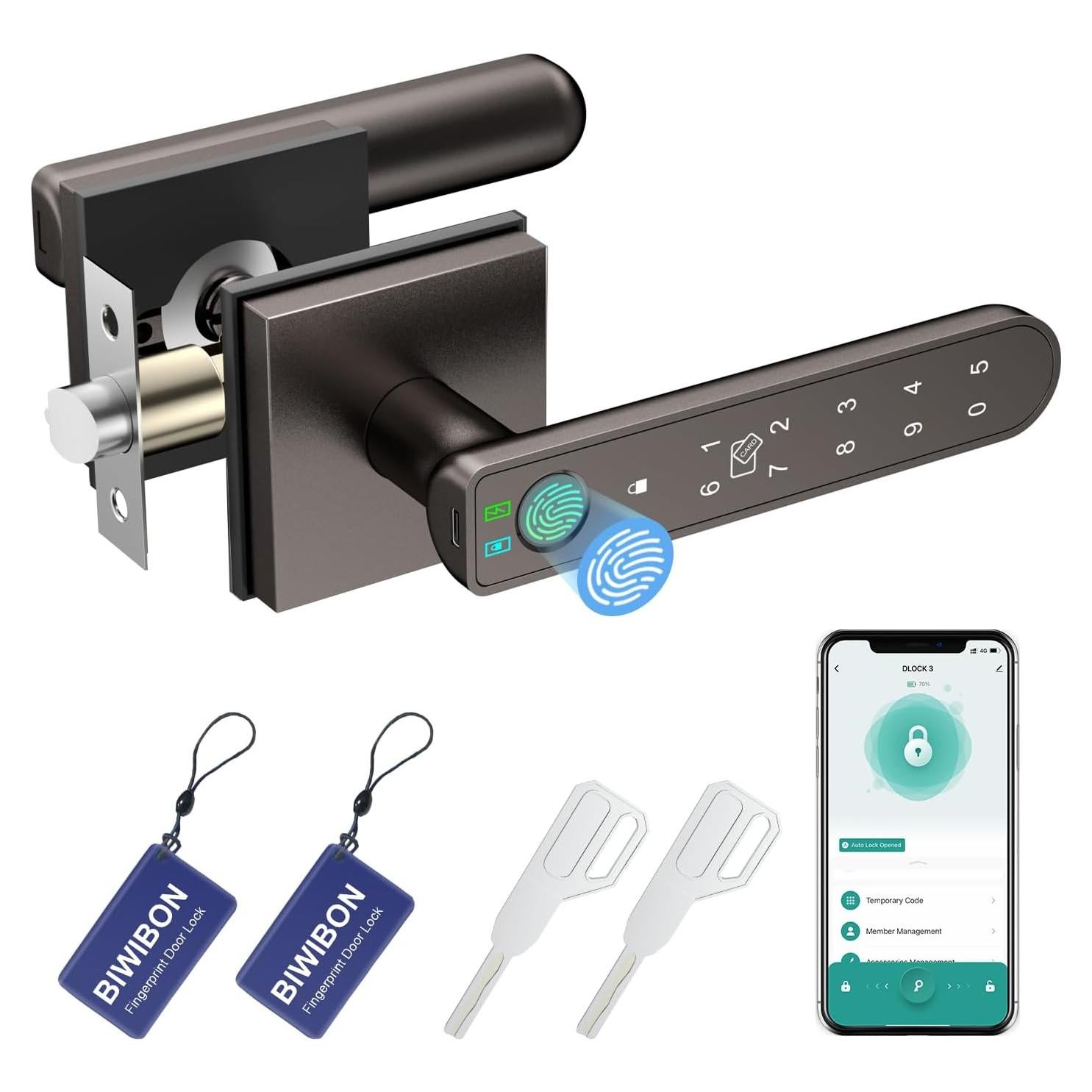 Cerradura Biométrica Inteligente BIWIBON BCA-02 con App y Huella Dactilar