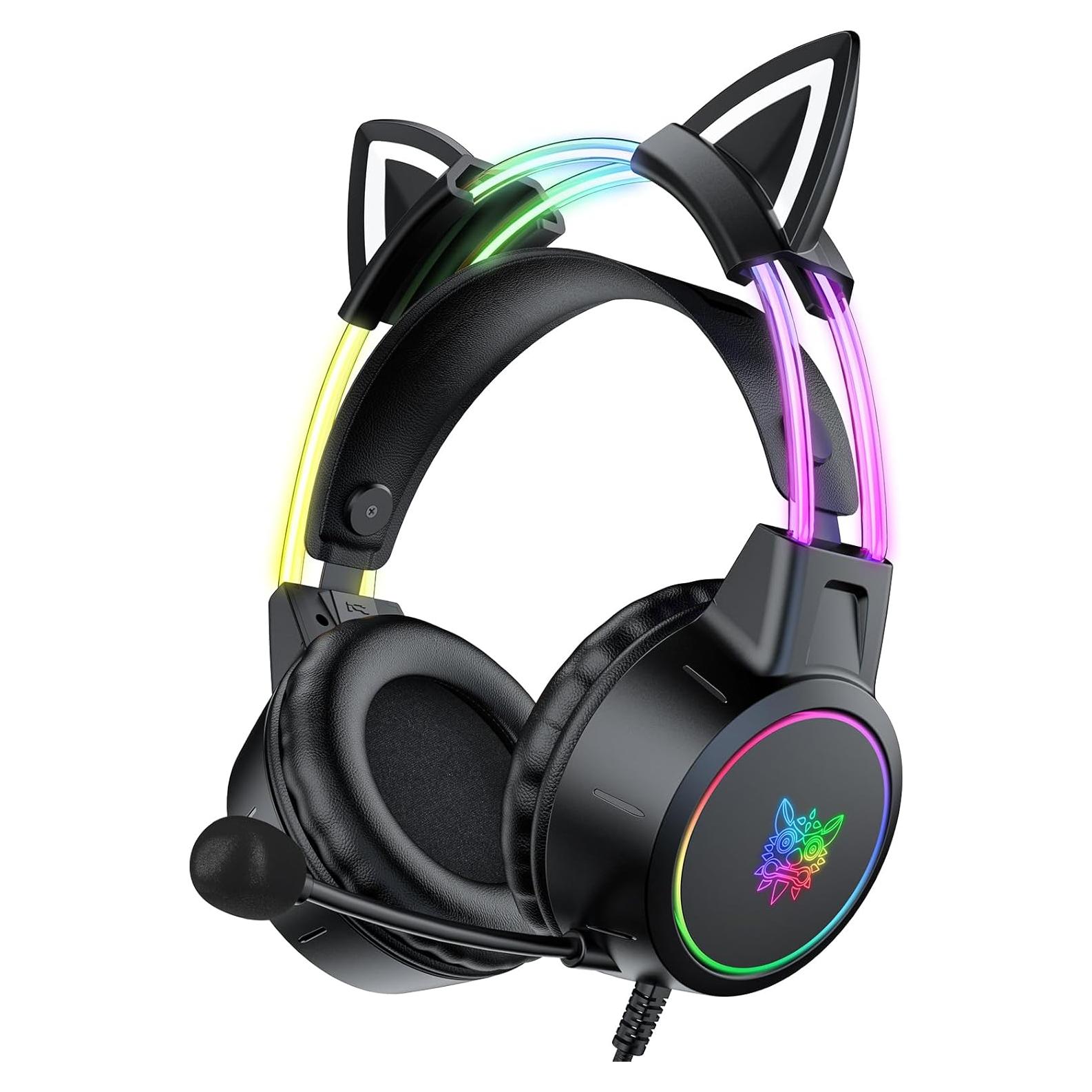 Auriculares de Juego ONITOON X15 con Orejas de Gato y RGB
