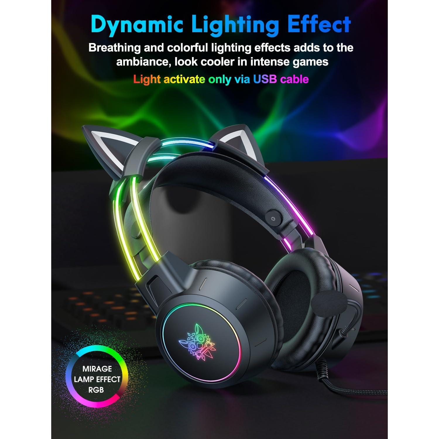 Auriculares de Juego ONITOON X15 con Orejas de Gato y RGB