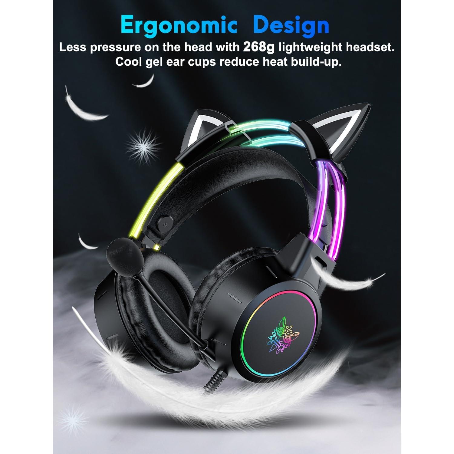 Auriculares de Juego ONITOON X15 con Orejas de Gato y RGB