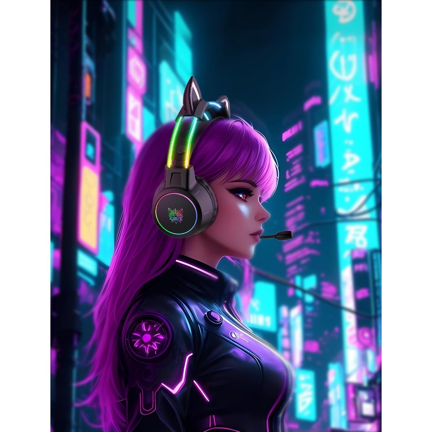 Auriculares de Juego ONITOON X15 con Orejas de Gato y RGB