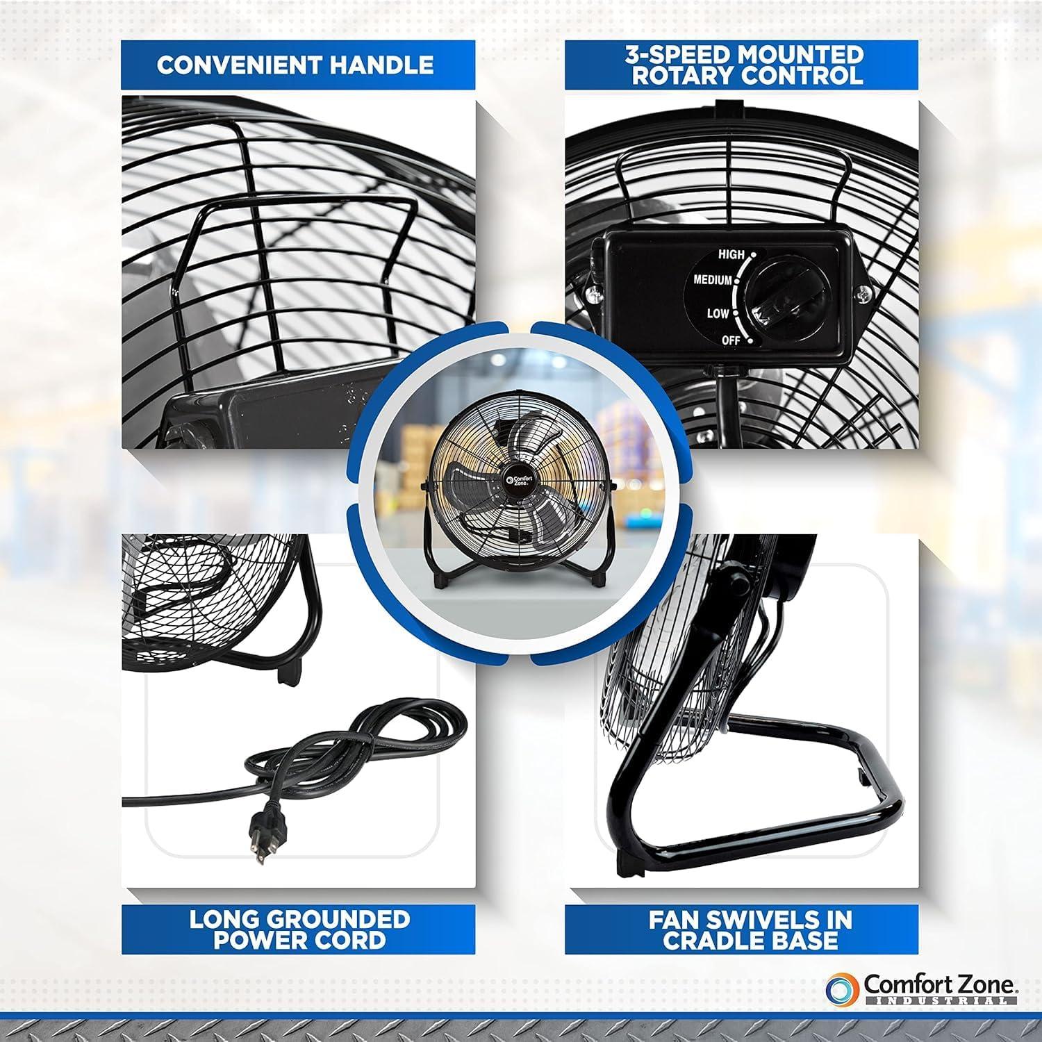 Ventilador de Piso Comfort Zone CZHV14B, 3 Velocidades, 35.56 cm