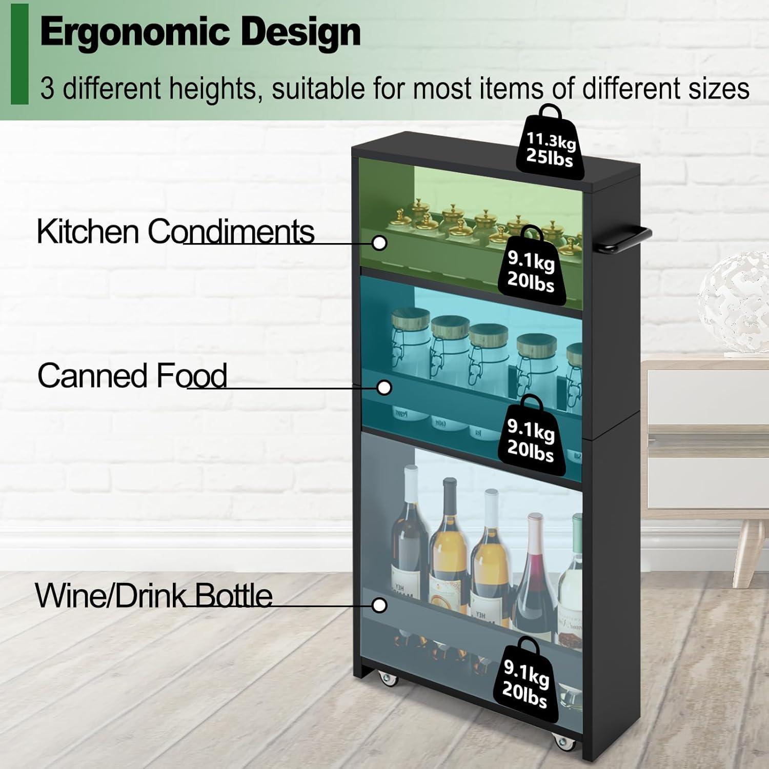 Carro de Almacenamiento Rodante MARTY Slim 4 Niveles Negro