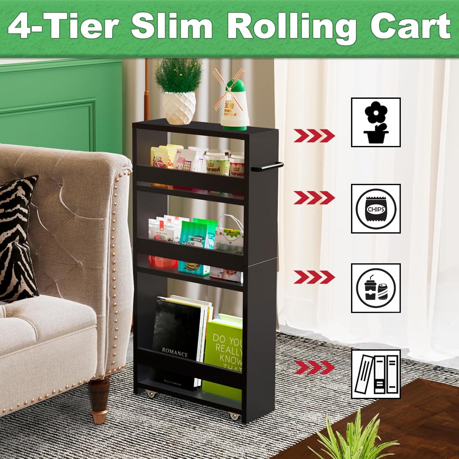 Carro de Almacenamiento Rodante MARTY Slim 4 Niveles Negro