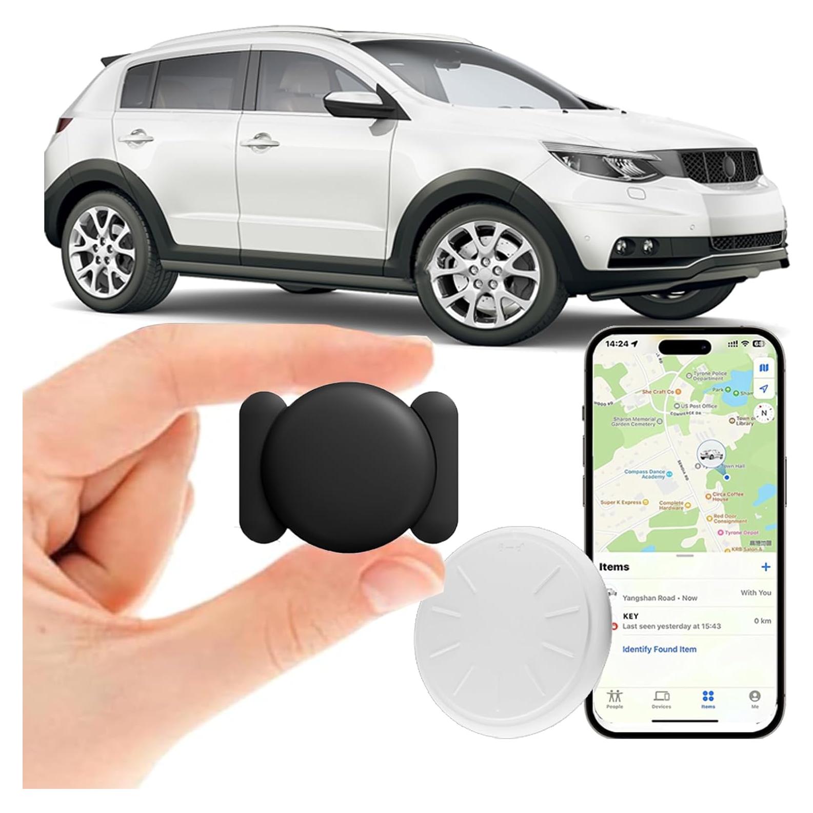 GPS Tracking Device for Cars, Work with Find My (iOS Only), GPS Tracker Device for Vehicles with Magnetic Waterproof Case (1PCS, Black)
