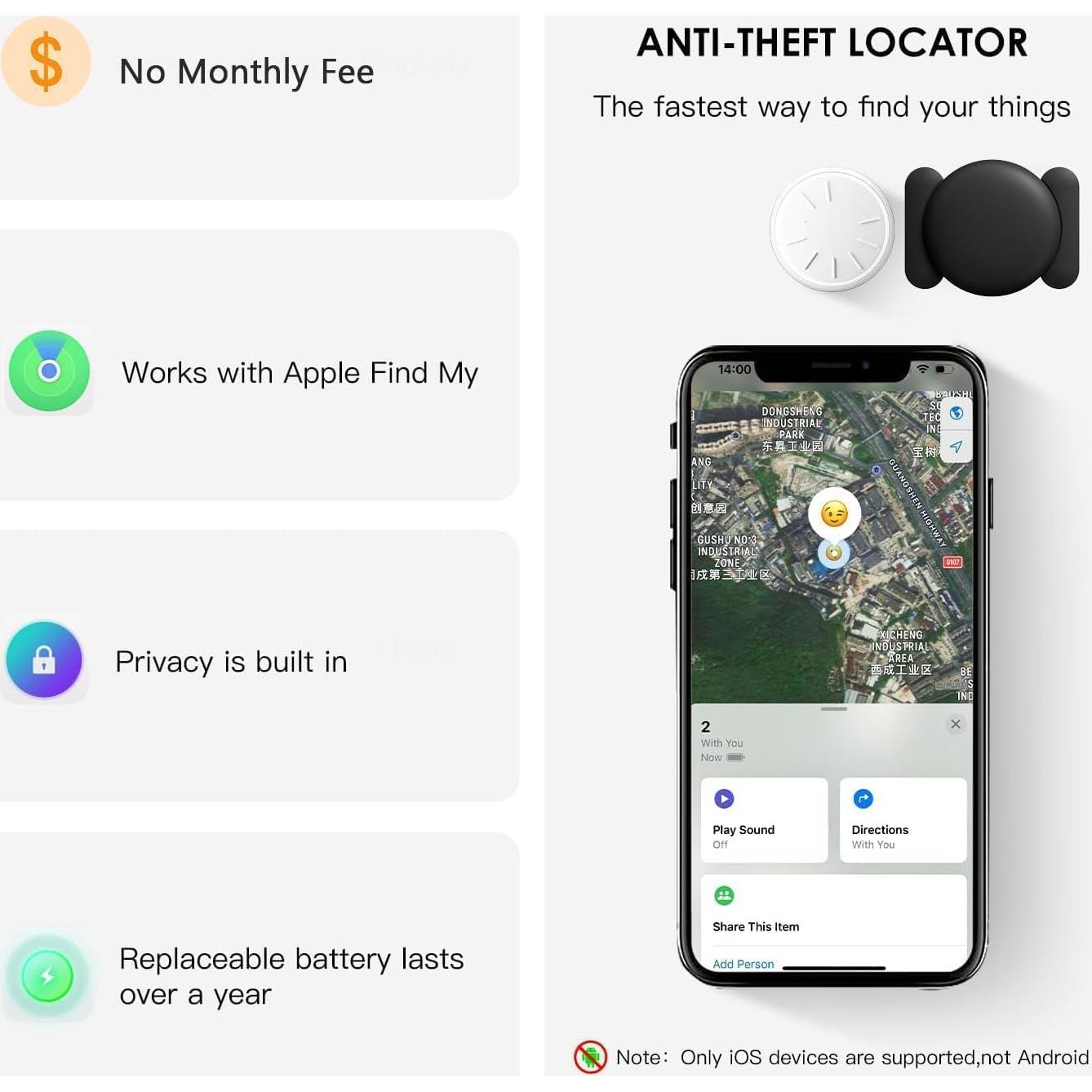 GPS Tracking Device for Cars, Work with Find My (iOS Only), GPS Tracker Device for Vehicles with Magnetic Waterproof Case (1PCS, Black)