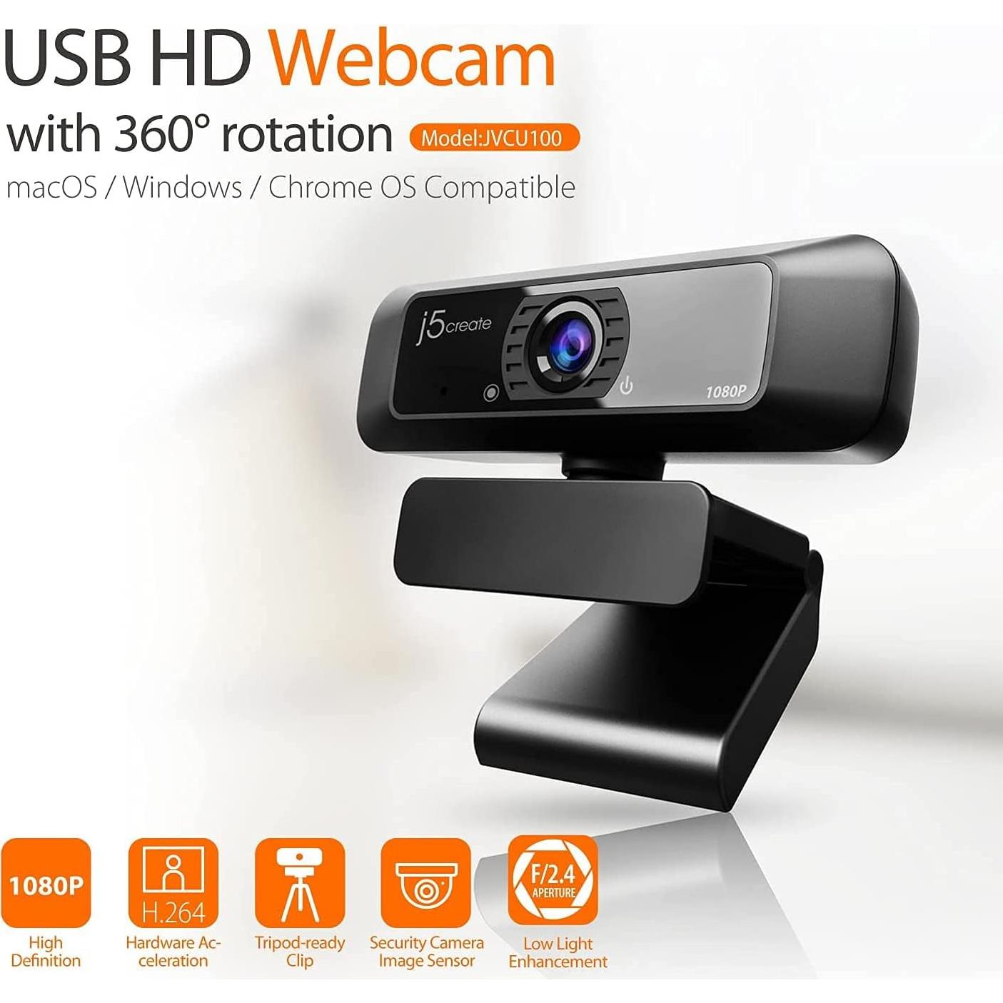Webcam j5create JVCU100 1080P HD con Micrófono y Rotación
