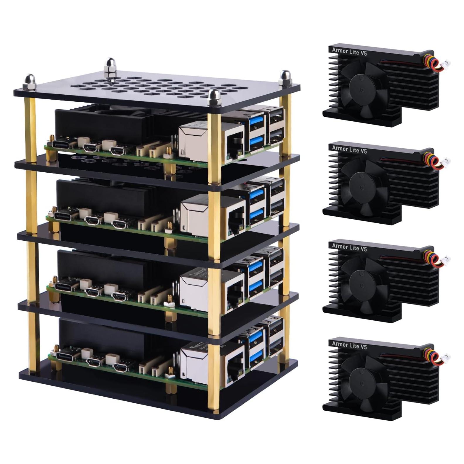 Caja Clúster 4 Capas GeeekPi para Raspberry Pi 5 con Enfriadores