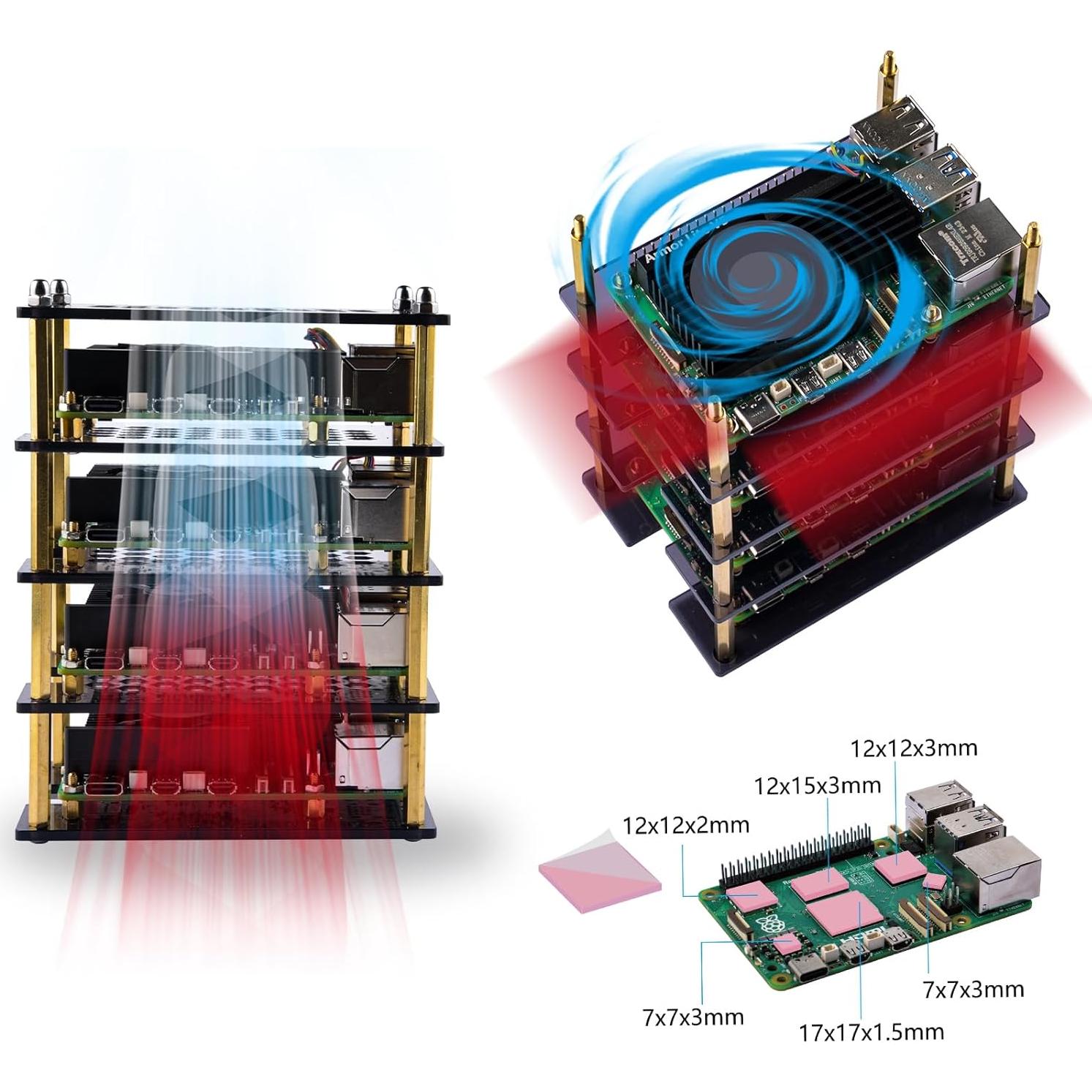 Caja Clúster 4 Capas GeeekPi para Raspberry Pi 5 con Enfriadores