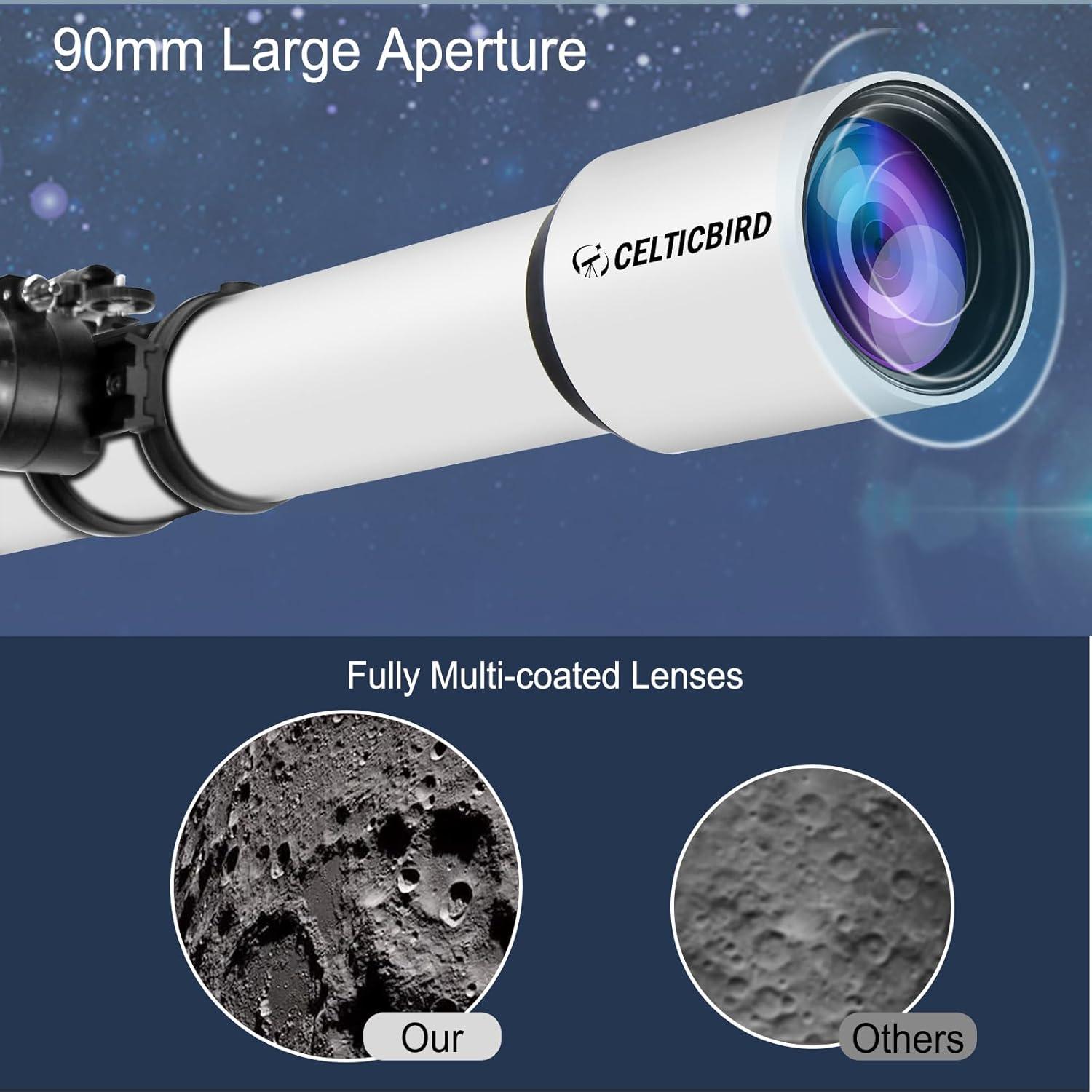 Telescopio Refractor Celticbird 90mm 700mm para Astronomía