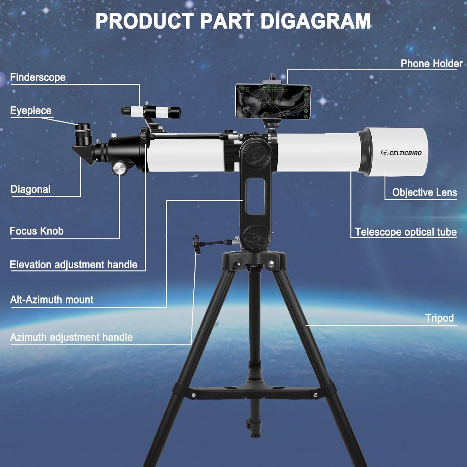 Telescopio Refractor Celticbird 90mm 700mm para Astronomía