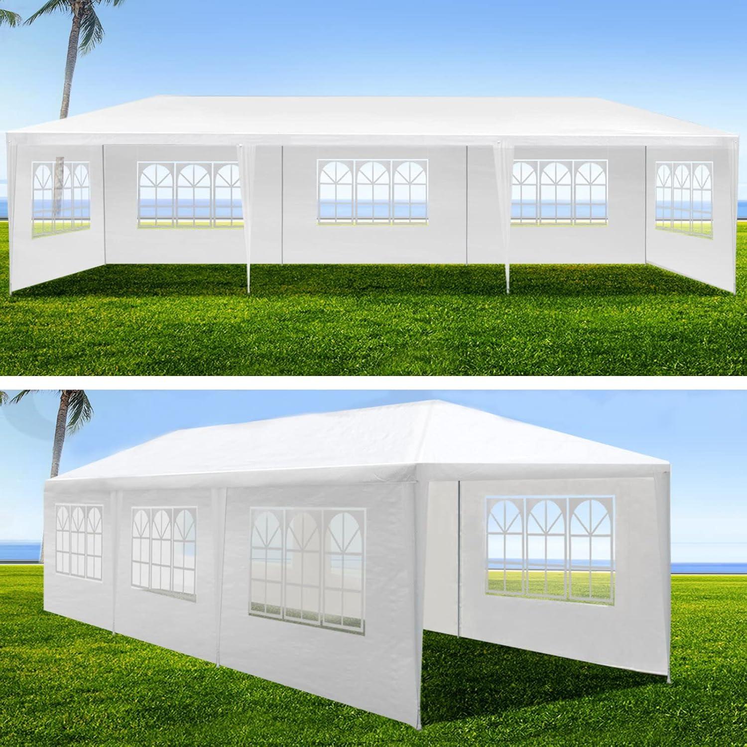Canopy Tent with Sidewalls, 10x30 Outdoor White Gazebo Wedding Party Tent for Patio Backyard Garden, Heavy Duty Sun Shade Waterproof Commercial Marketing Activities Event Tent, 8 Sides