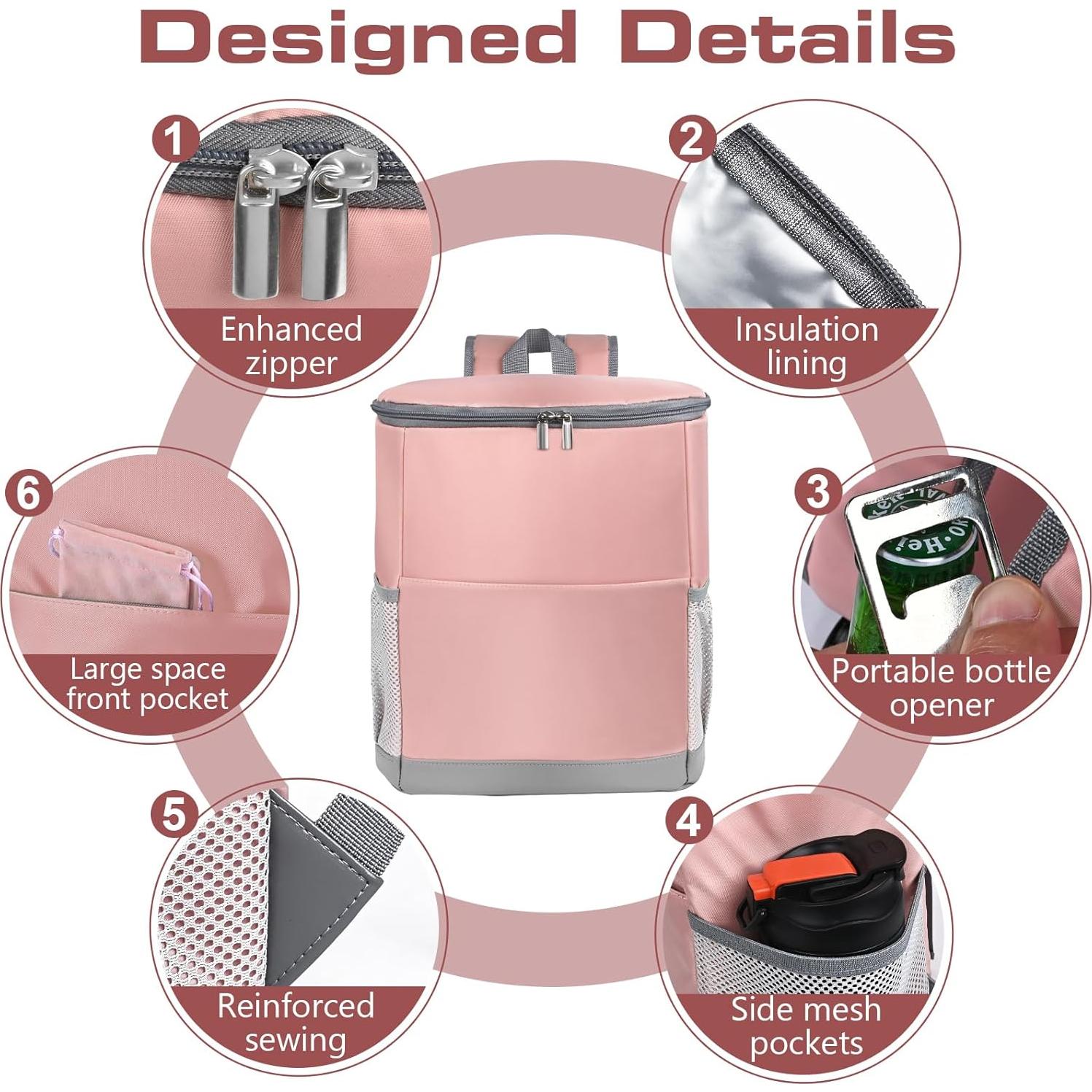 Mochila Enfriadora Aislada HAWGON 19L Impermeable Rosa Claro