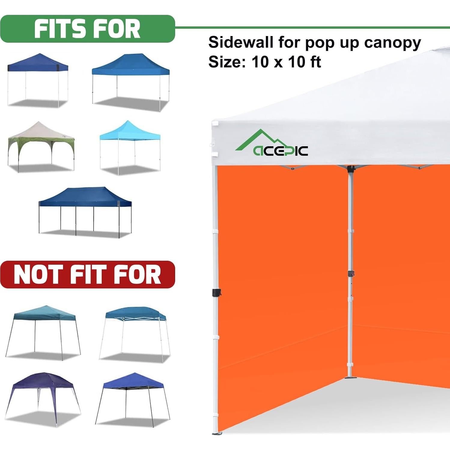 Paredes Laterales Carpa Plegable Acepic 10x10 Naranja 3 Piezas