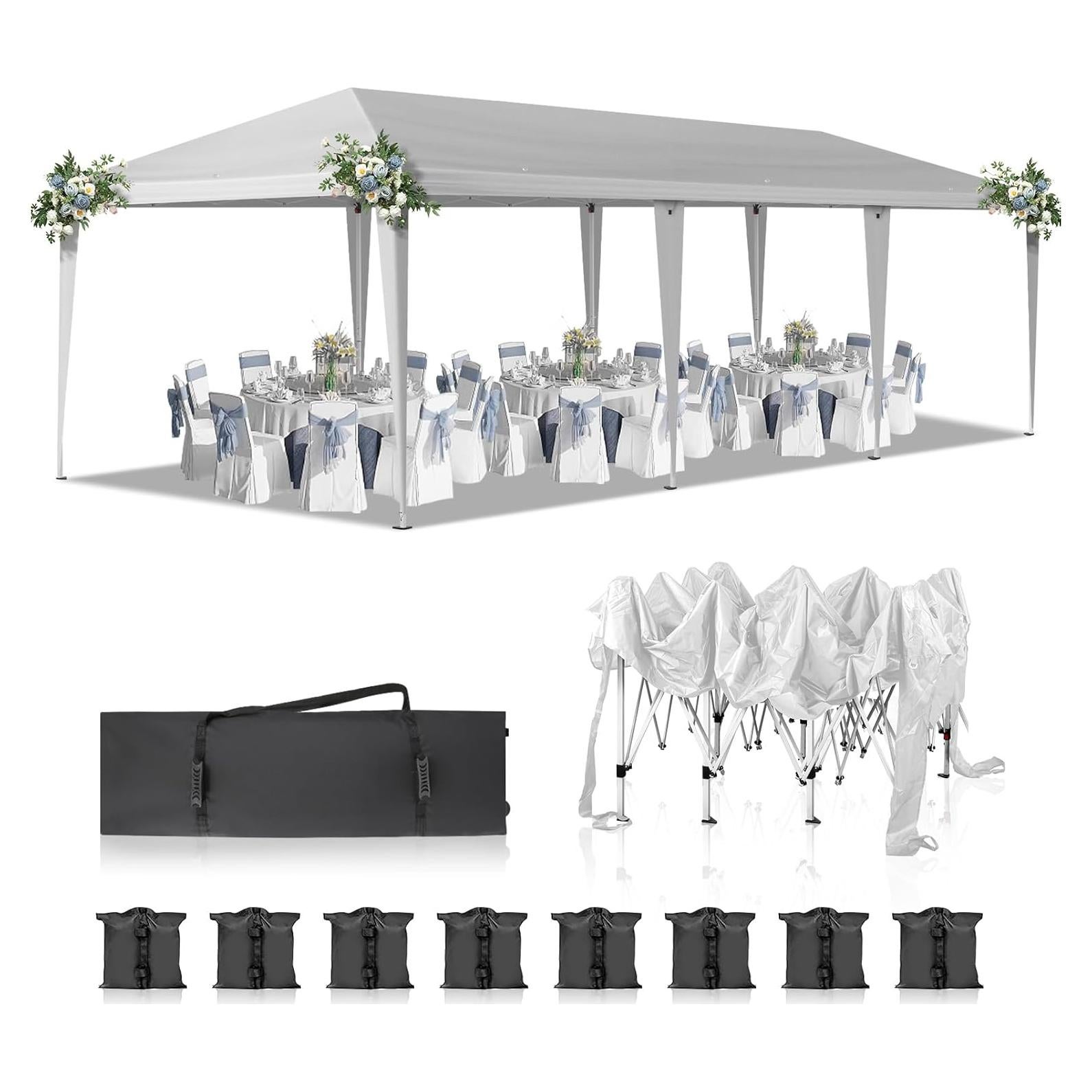 10X30ft Outdoor Canopy,10x30 Outdoor Canopy Tent Patio Camping Heavy Duty Gazebo Shelter Party Wedding BBQ Events with Side Removable Walls, Waterproof Shelter, White