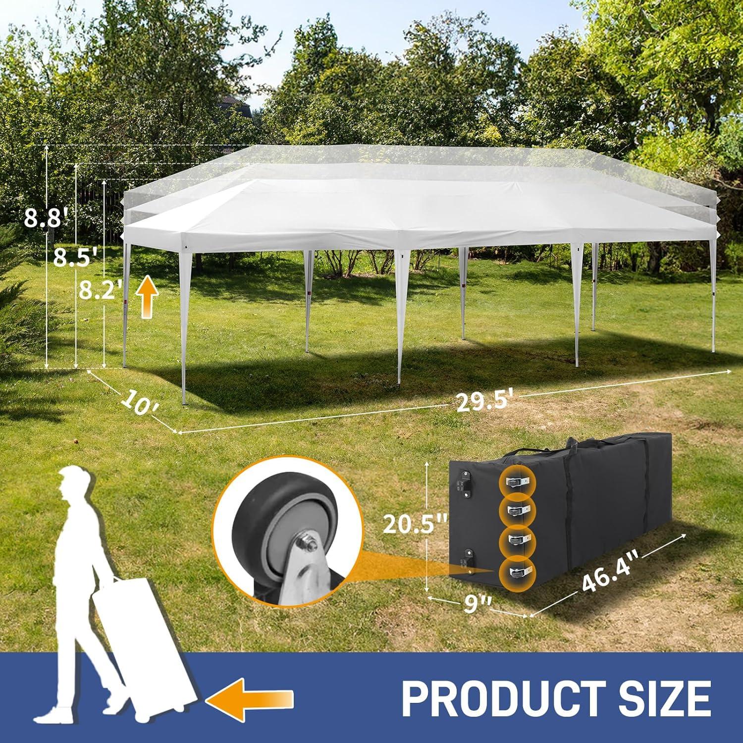 10X30ft Outdoor Canopy,10x30 Outdoor Canopy Tent Patio Camping Heavy Duty Gazebo Shelter Party Wedding BBQ Events with Side Removable Walls, Waterproof Shelter, White