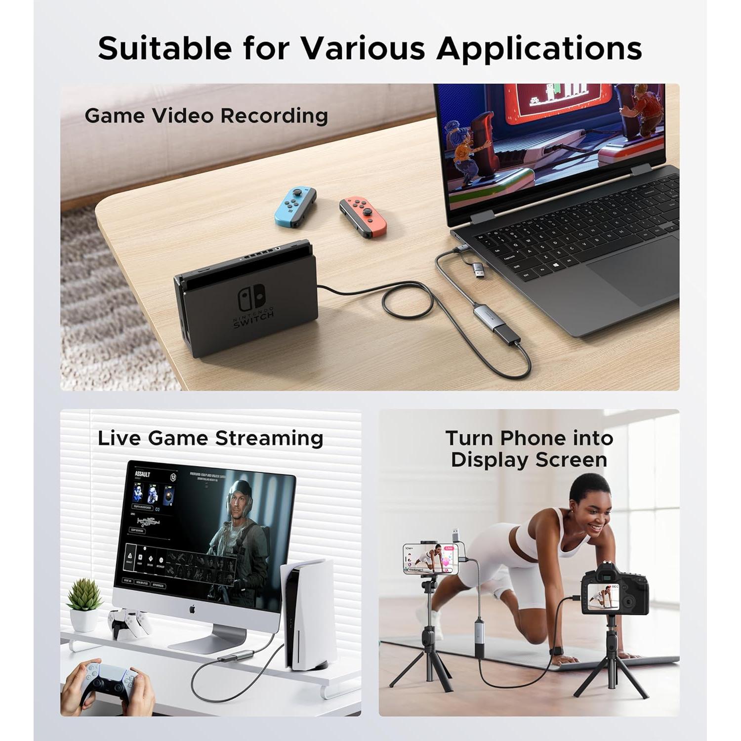 WARRKY Tarjeta de Captura HDMI 1080P 60FPS USB-C Gris