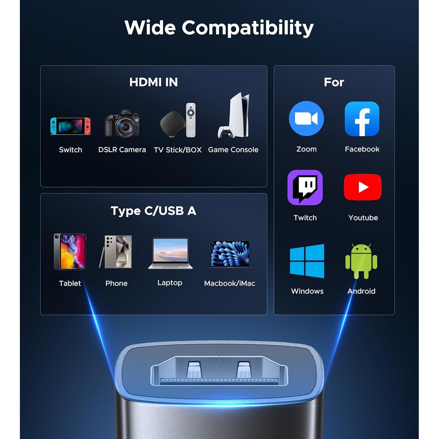 WARRKY Tarjeta de Captura HDMI 1080P 60FPS USB-C Gris