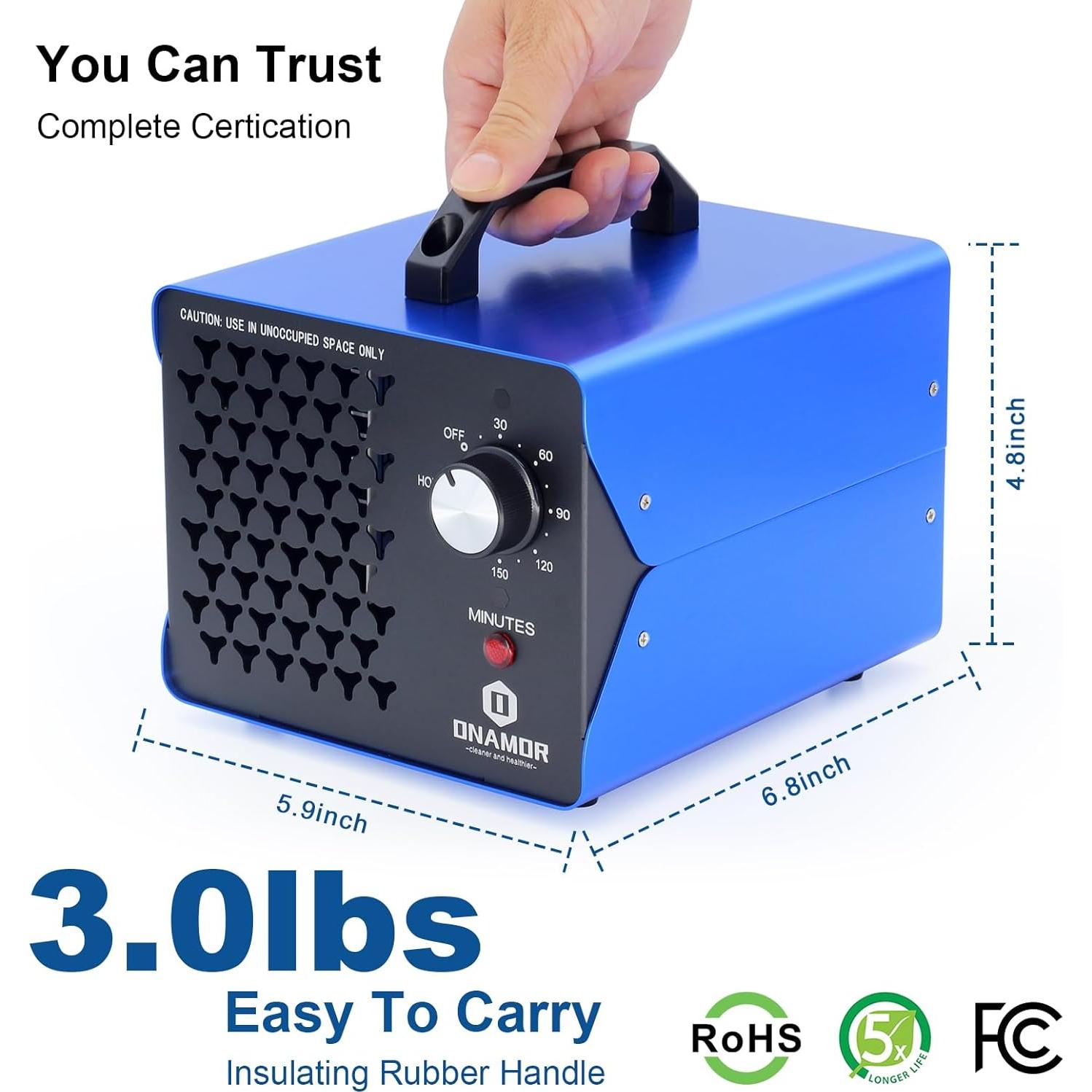 Generador de Ozono ONAMOR 88000mg para Hogar y Vehículos