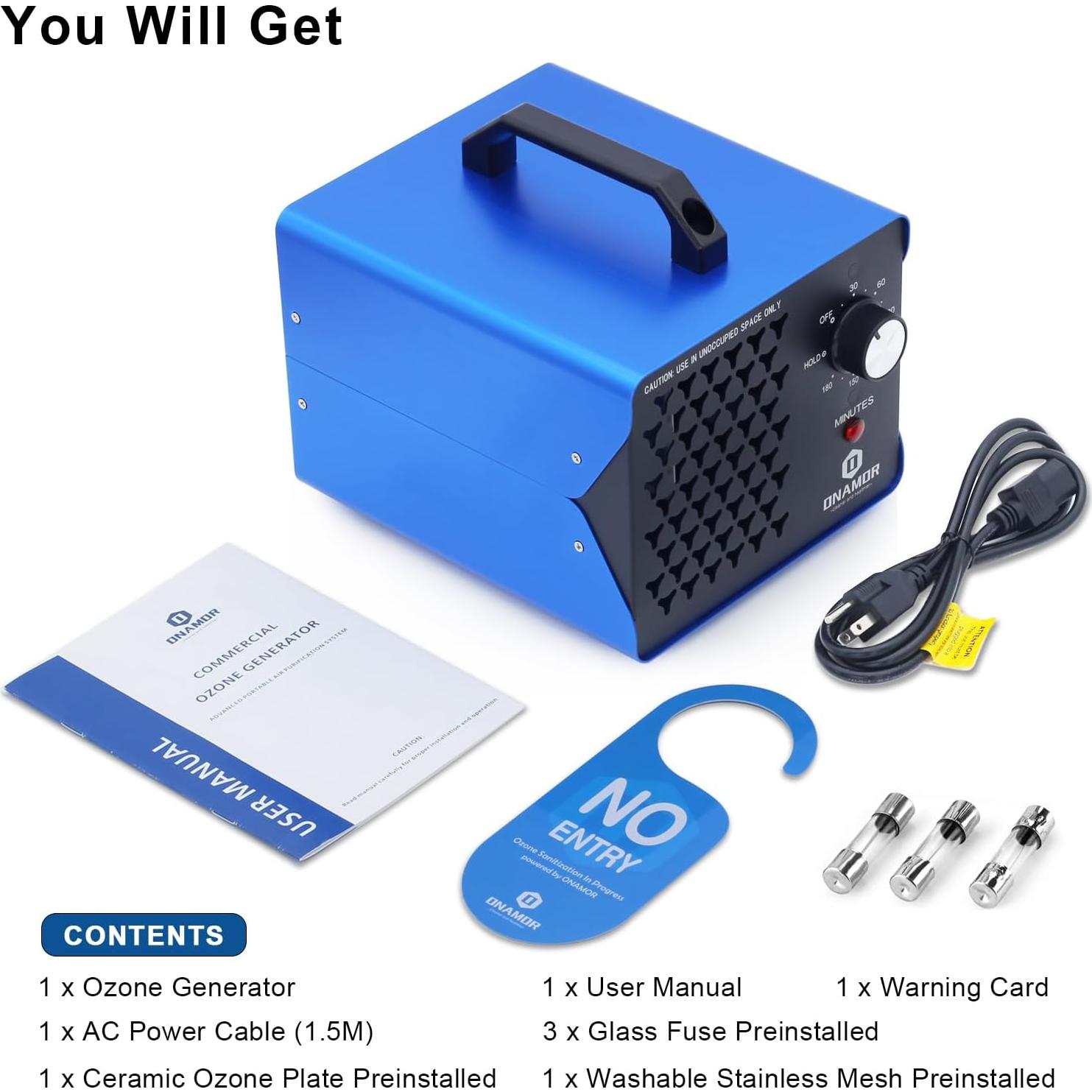 Generador de Ozono ONAMOR 88000mg para Hogar y Vehículos