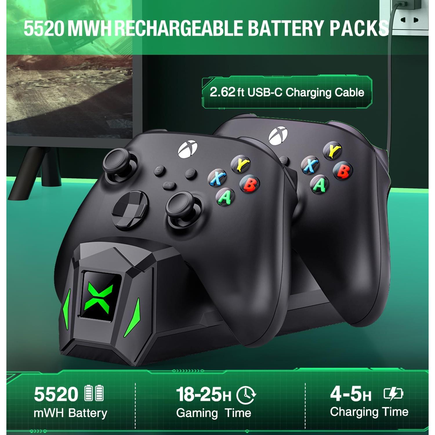 Estación de Carga para Controlador Xbox + LIFUFUTEE + 2 Baterías 5520mWh