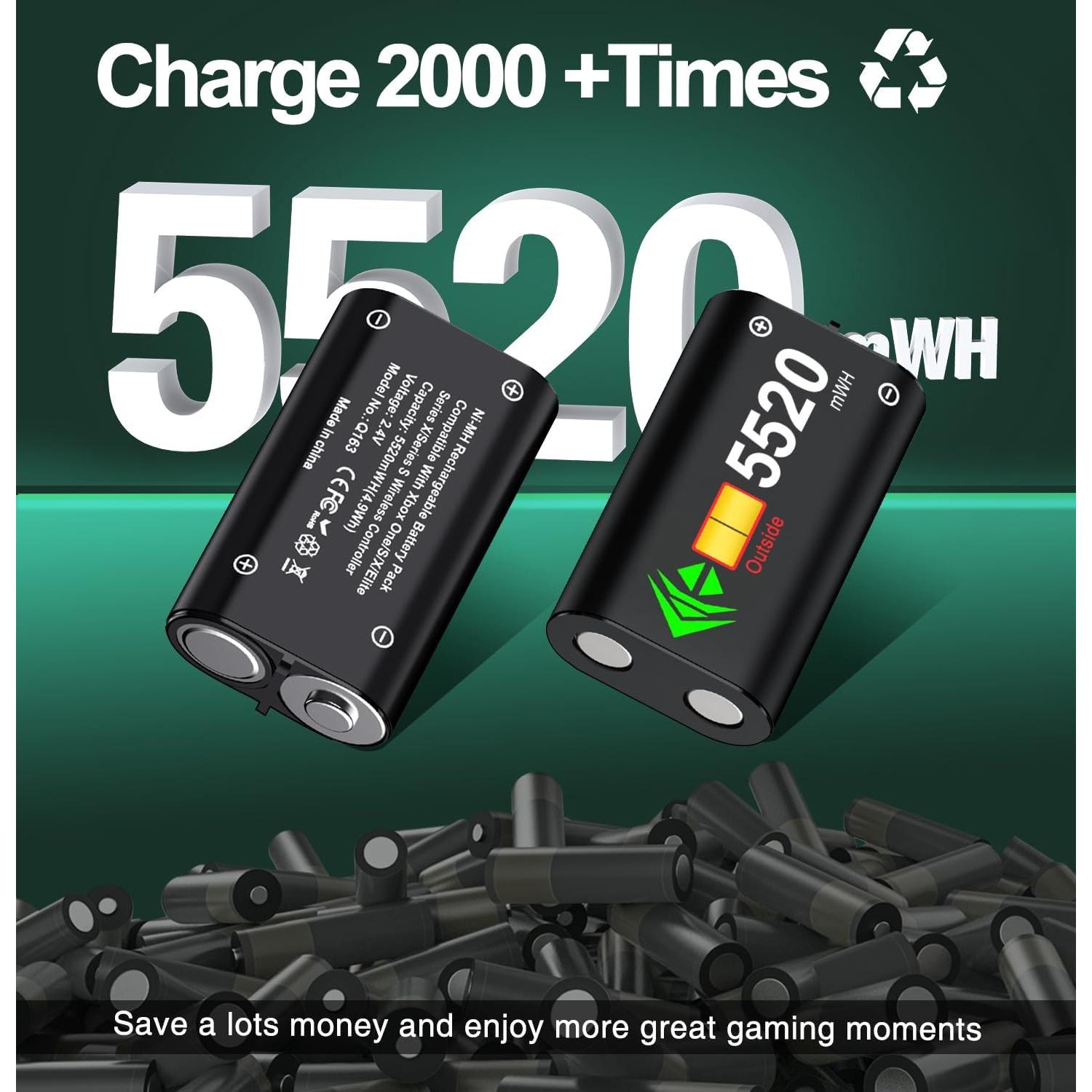 Estación de Carga para Controlador Xbox + LIFUFUTEE + 2 Baterías 5520mWh