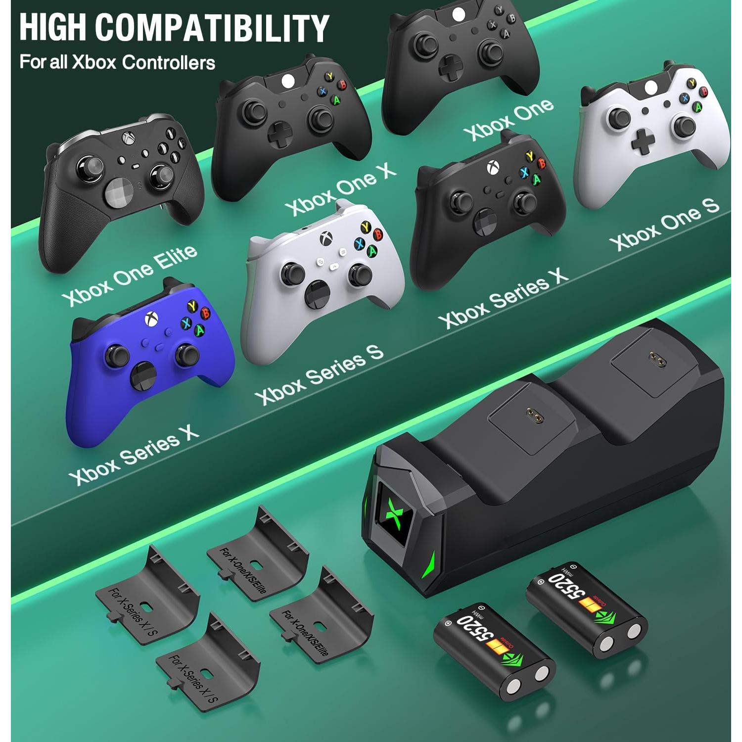 Estación de Carga para Controlador Xbox + LIFUFUTEE + 2 Baterías 5520mWh