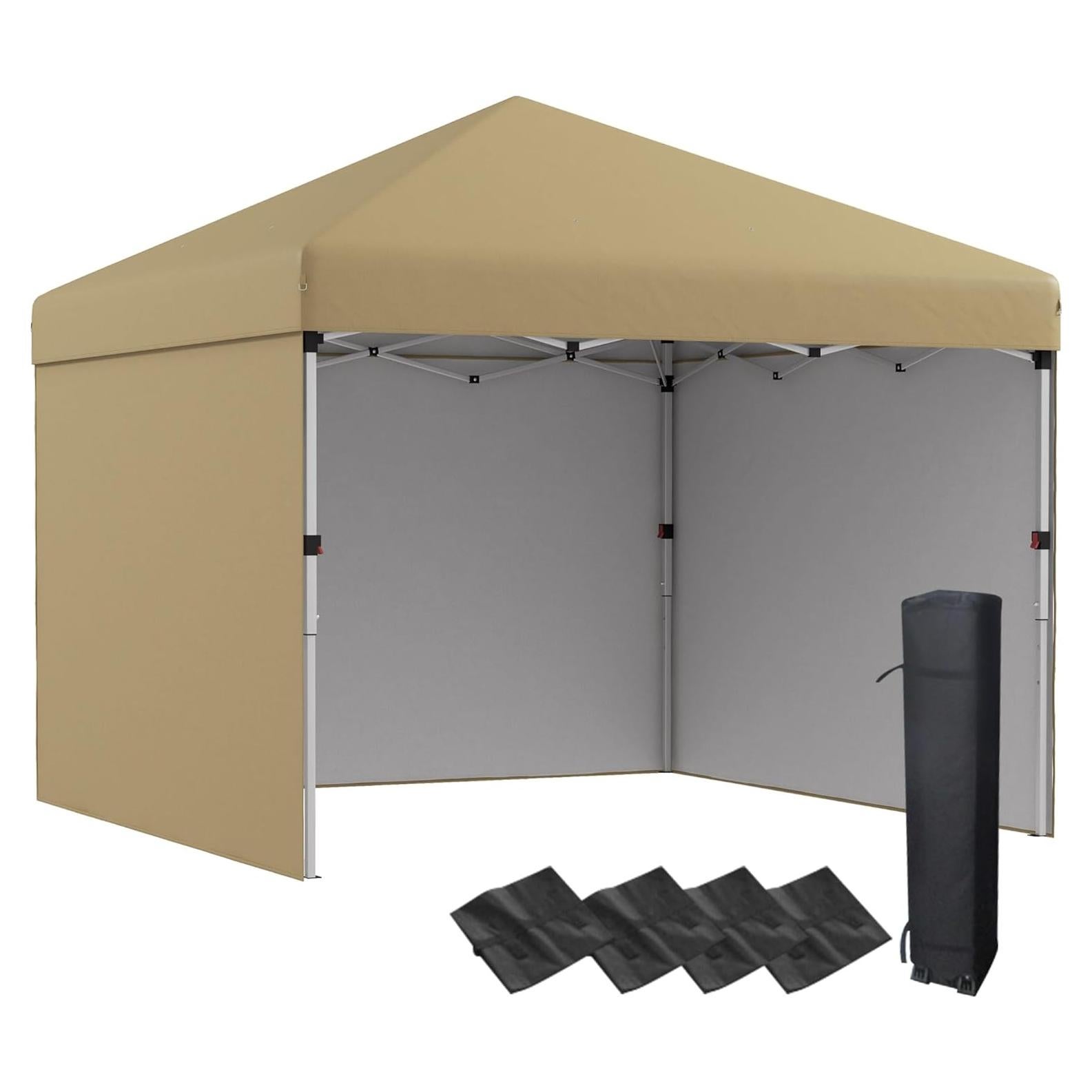 Carpa Plegable Outsunny 3 Paredes Beige 10x10 pies Ajustable