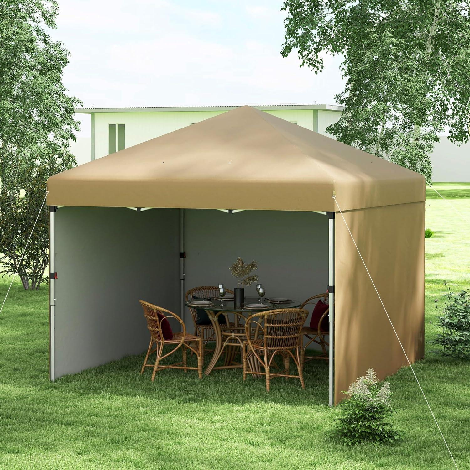 Carpa Plegable Outsunny 3 Paredes Beige 10x10 pies Ajustable