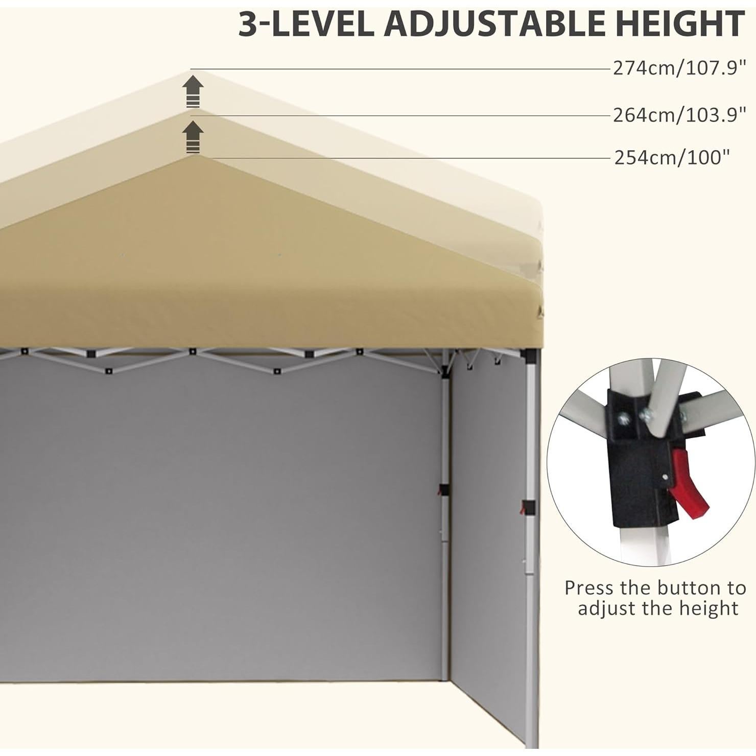 Carpa Plegable Outsunny 3 Paredes Beige 10x10 pies Ajustable
