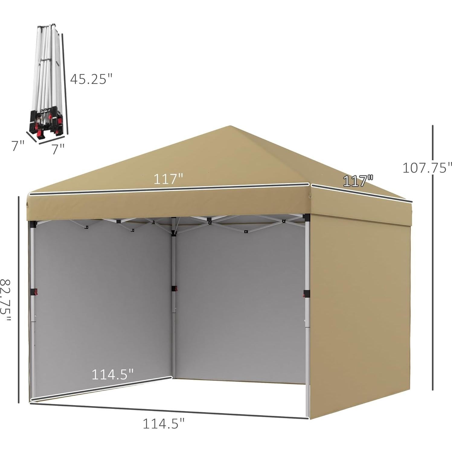 Carpa Plegable Outsunny 3 Paredes Beige 10x10 pies Ajustable