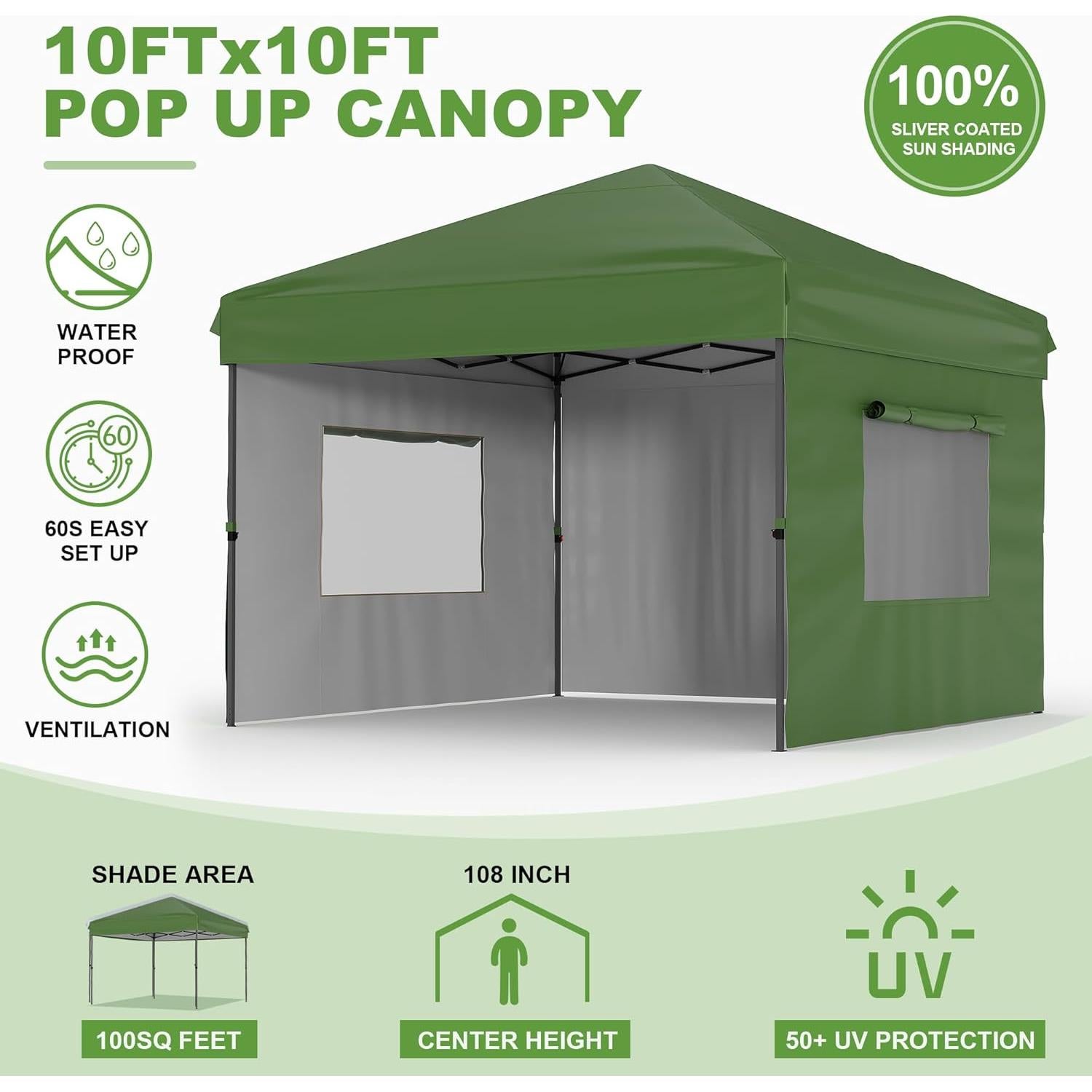 Carpa Canopy 3x3m Reljofum Verde con 3 Paredes Laterales