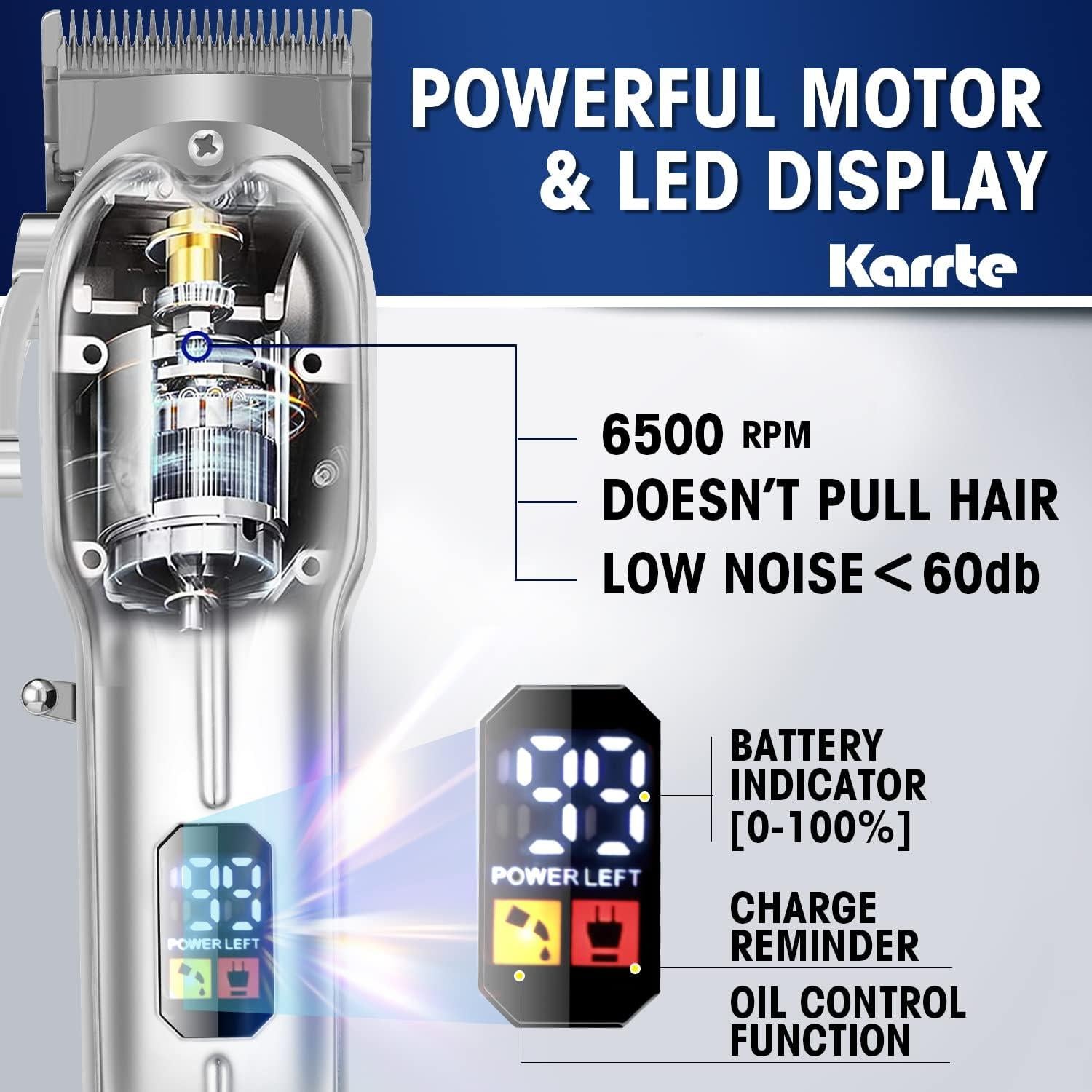 Karrte Kit Cortadoras de Cabello Inalámbrico Plata 8 Peines