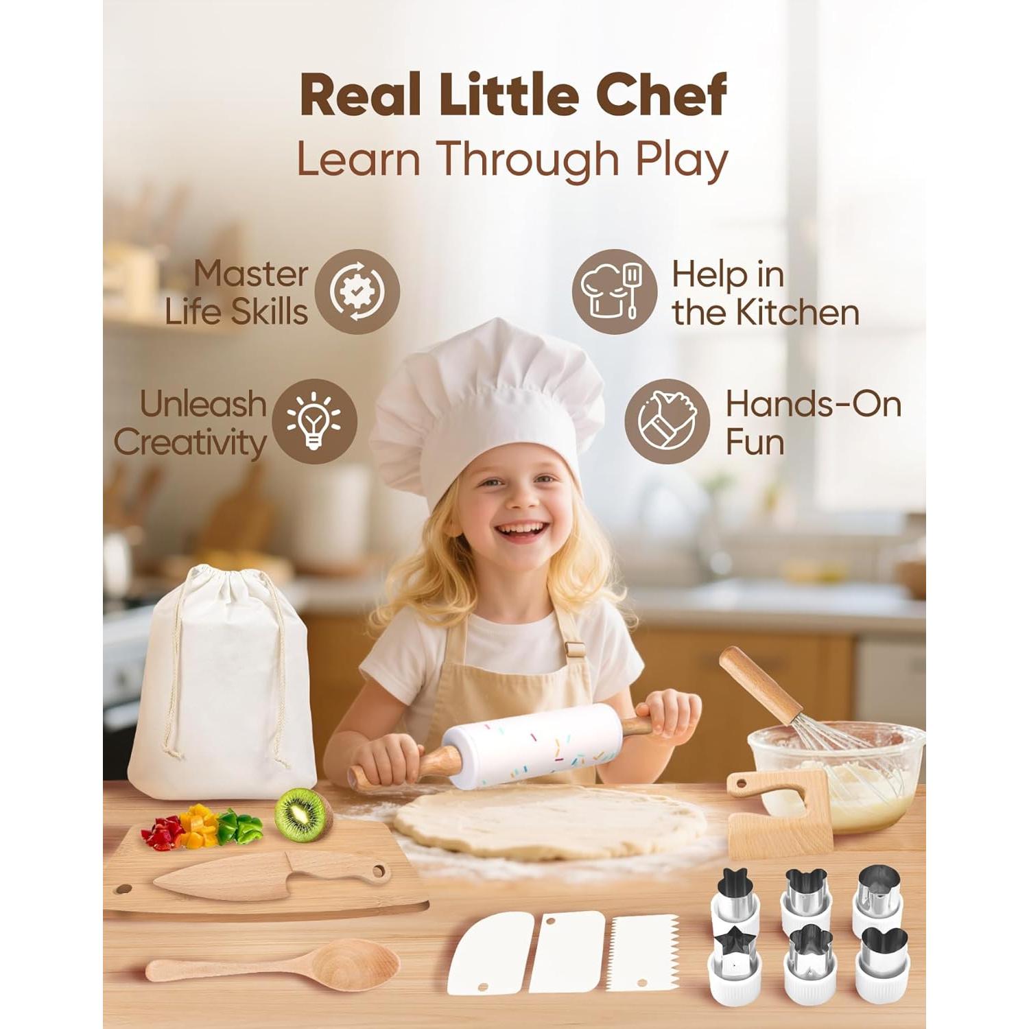 Juego de Herramientas de Cocina Montessori Flybean - Madera Deluxe