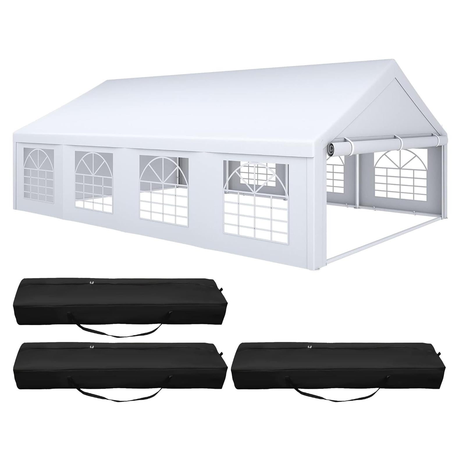 YITAHOME 20x30 ft Outdoor Heavy Duty Party Tent Wedding Event Shelters Upgraded Galvanized Canopy with Large White Roof, Removable PVC Sidewalls & 3 Storage Bags