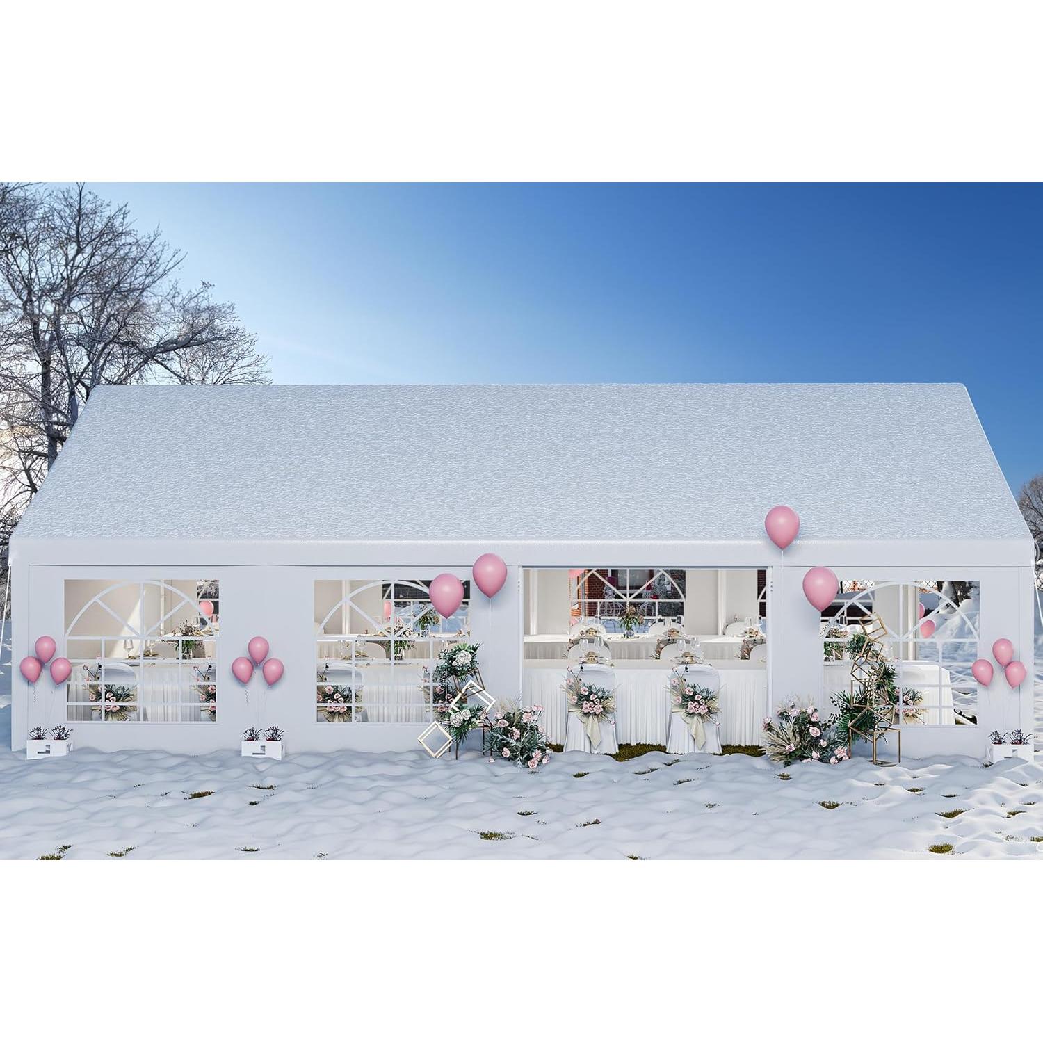 YITAHOME 20x30 ft Outdoor Heavy Duty Party Tent Wedding Event Shelters Upgraded Galvanized Canopy with Large White Roof, Removable PVC Sidewalls & 3 Storage Bags