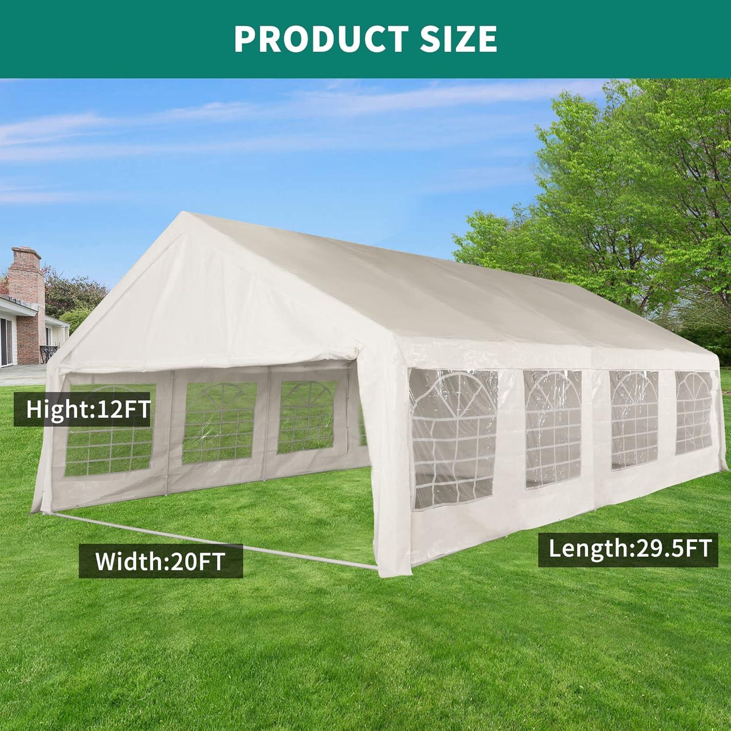 YITAHOME 20x30 ft Outdoor Heavy Duty Party Tent Wedding Event Shelters Upgraded Galvanized Canopy with Large White Roof, Removable PVC Sidewalls & 3 Storage Bags
