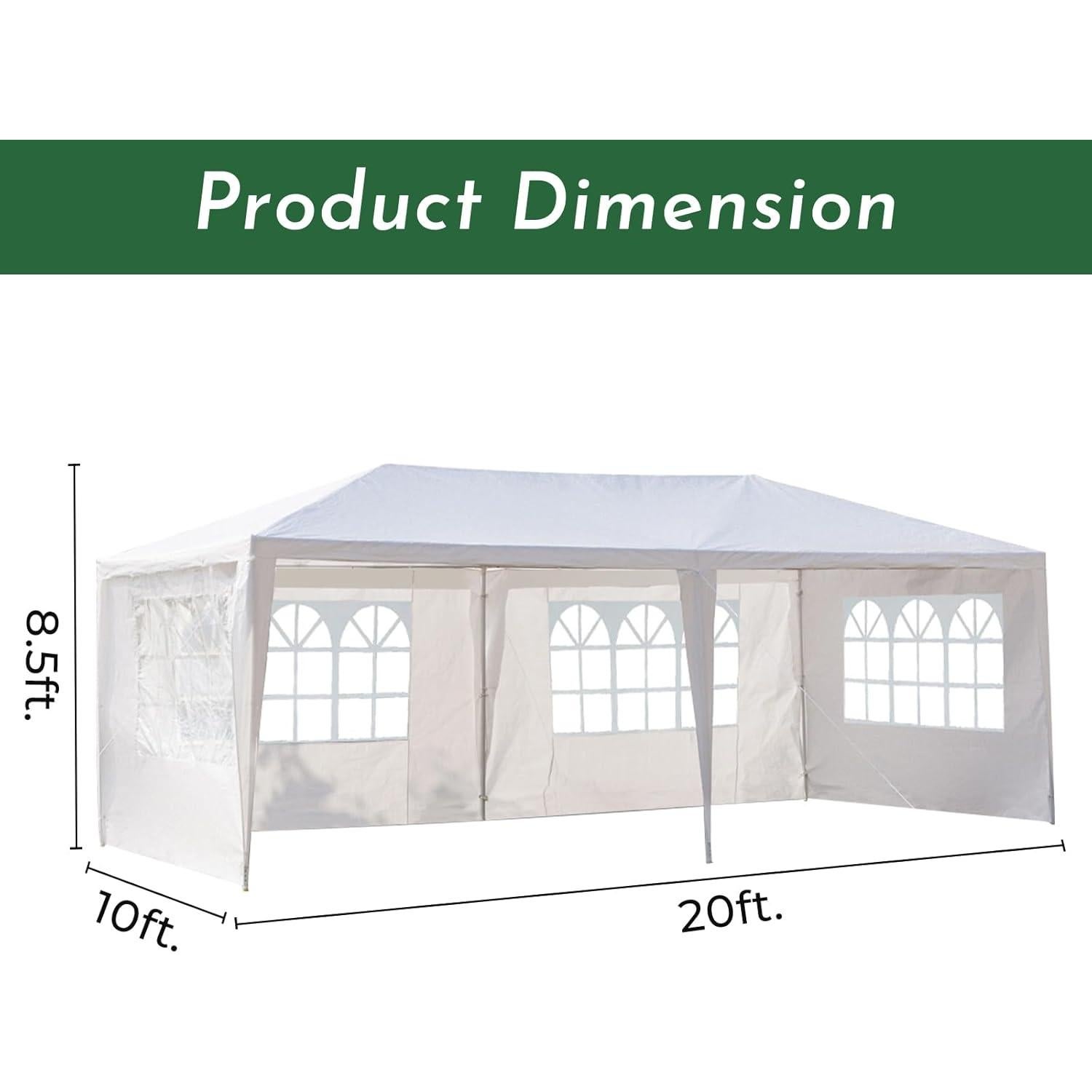 Carpa Doppy 10x20 Pies Blanca Impermeable con 4 Paredes