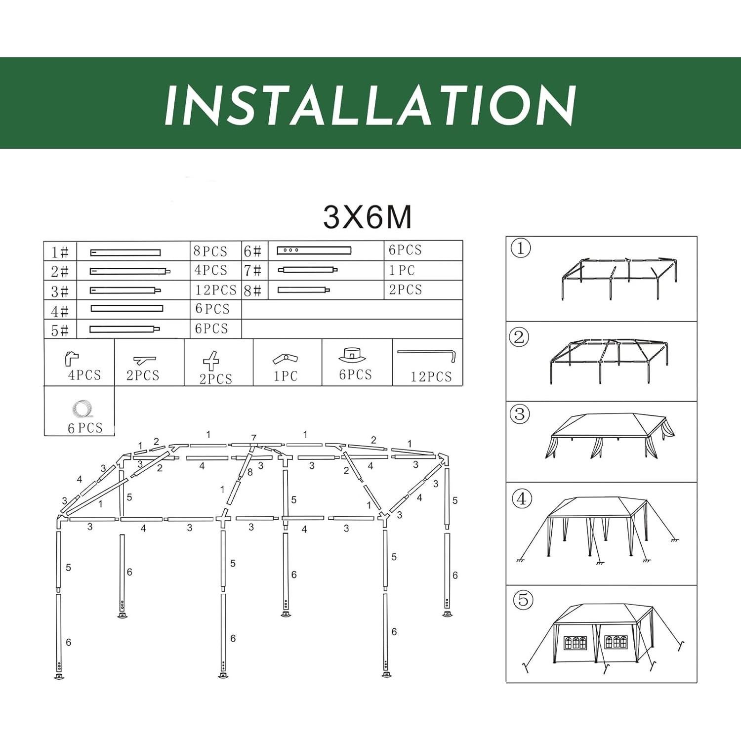 Carpa Doppy 10x20 Pies Blanca Impermeable con 4 Paredes