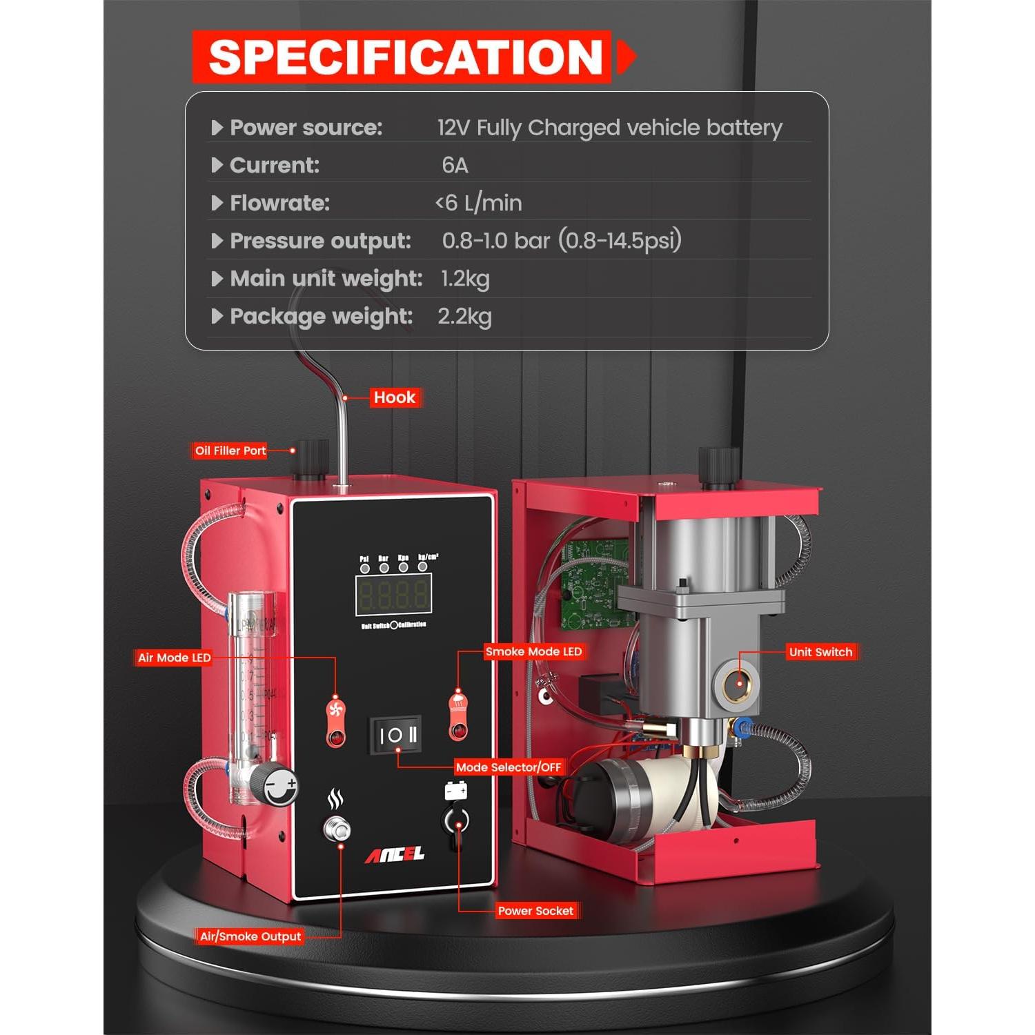 Máquina de Humo ANCEL L300 con Manómetro Digital 2.24kg