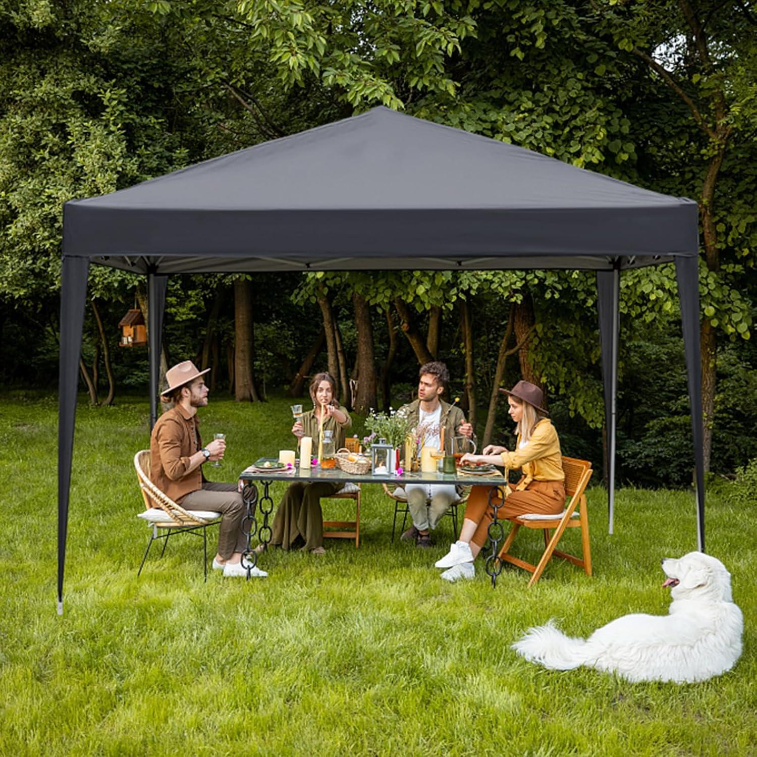 Carpa Plegable 3x3m Gris Oscuro con 4 Paredes Laterales