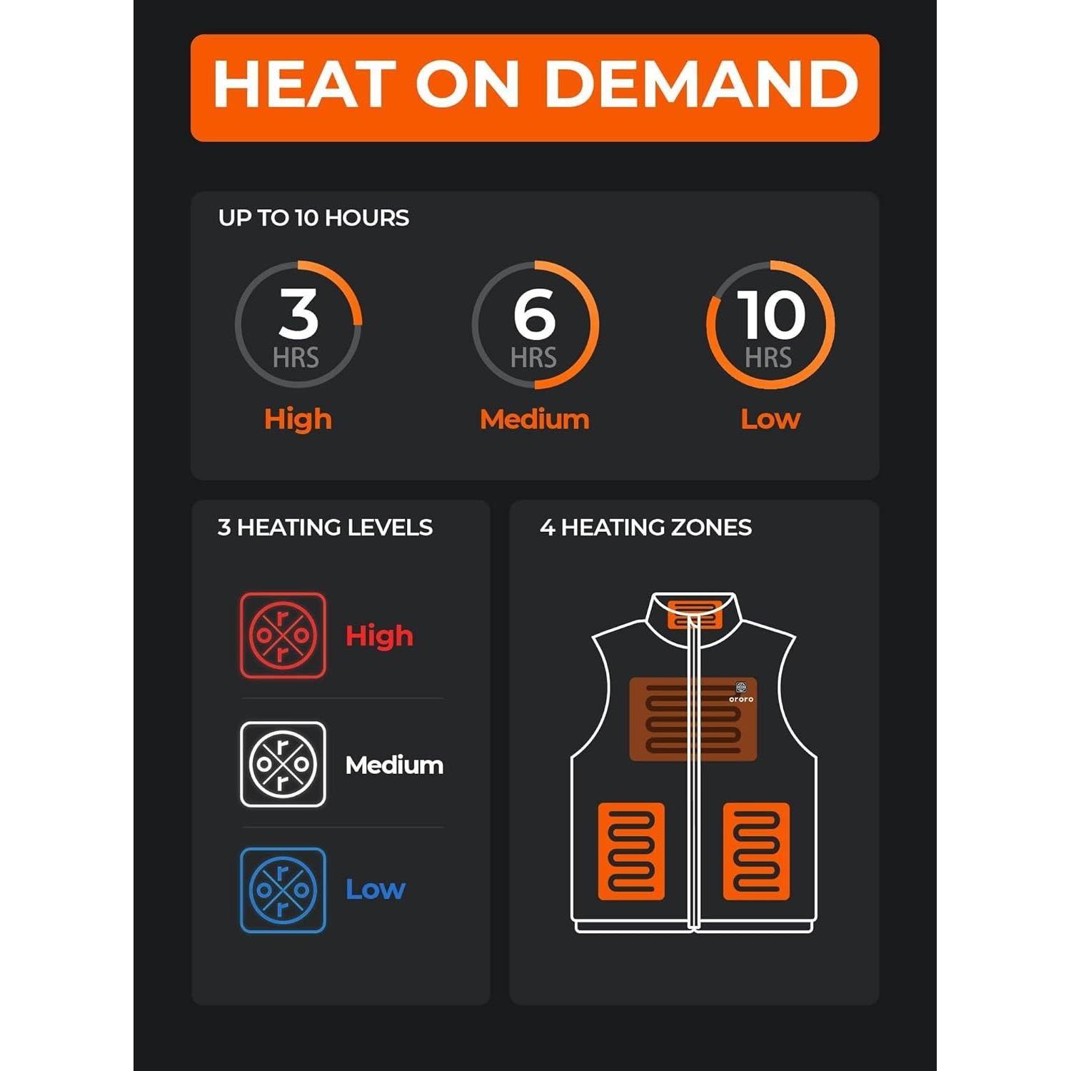 Chaleco Térmico Ligero ORORO para Hombre Negro con Batería