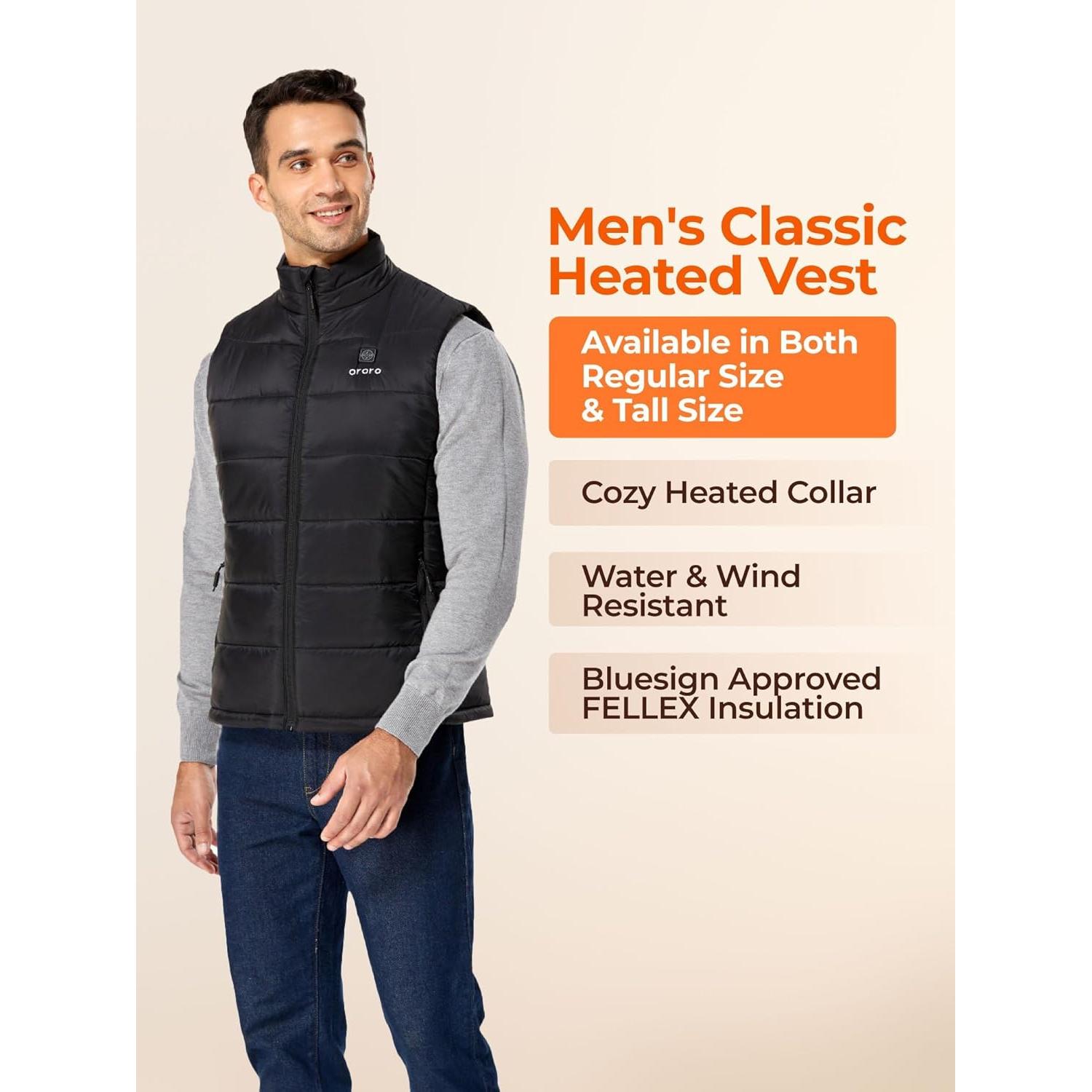 Chaleco Térmico Ligero ORORO para Hombre Negro con Batería