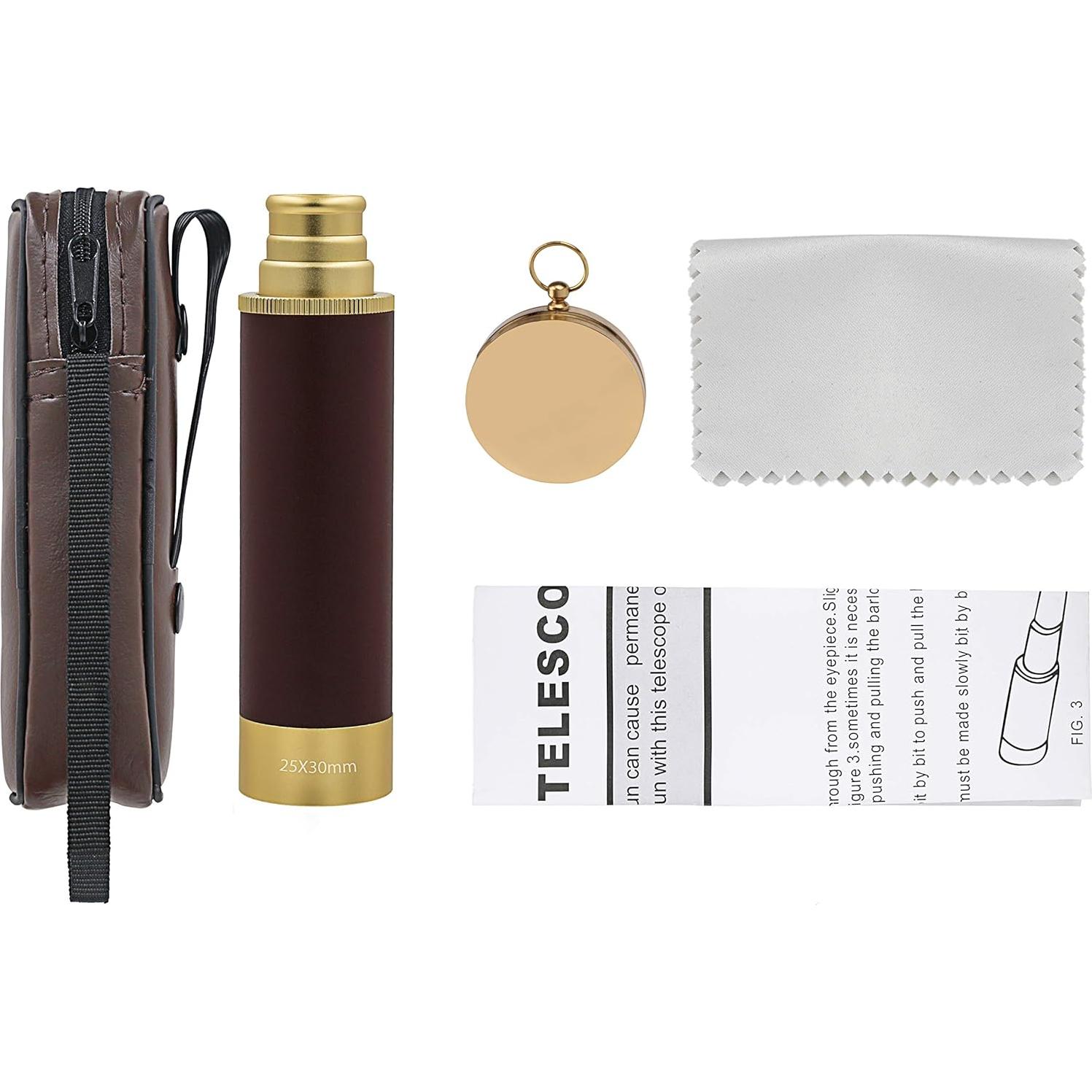 Telescopio Pirata Retro 25x30mm con Brújula y Estuche