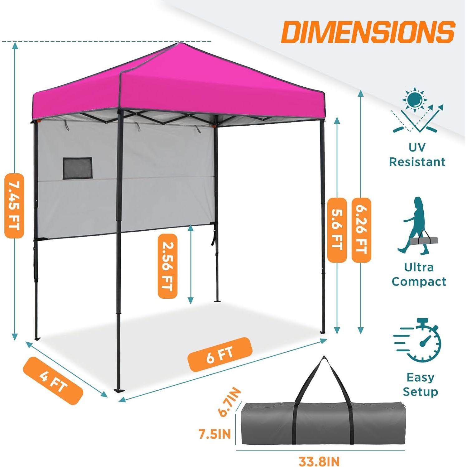 Carpa Instantánea COOS BAY 6x4 Rosa con Pared Solar Ajustable