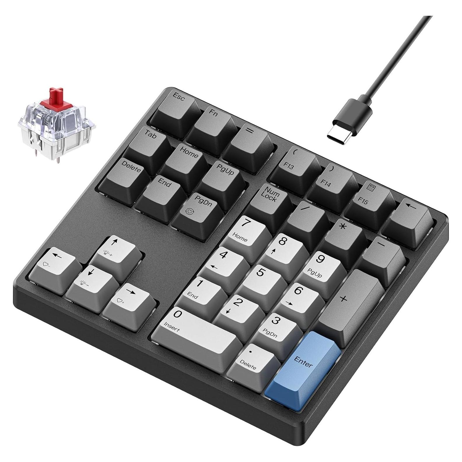 Teclado Numérico Mecánico Kisnt KN34-B Rojo USB 34 Teclas